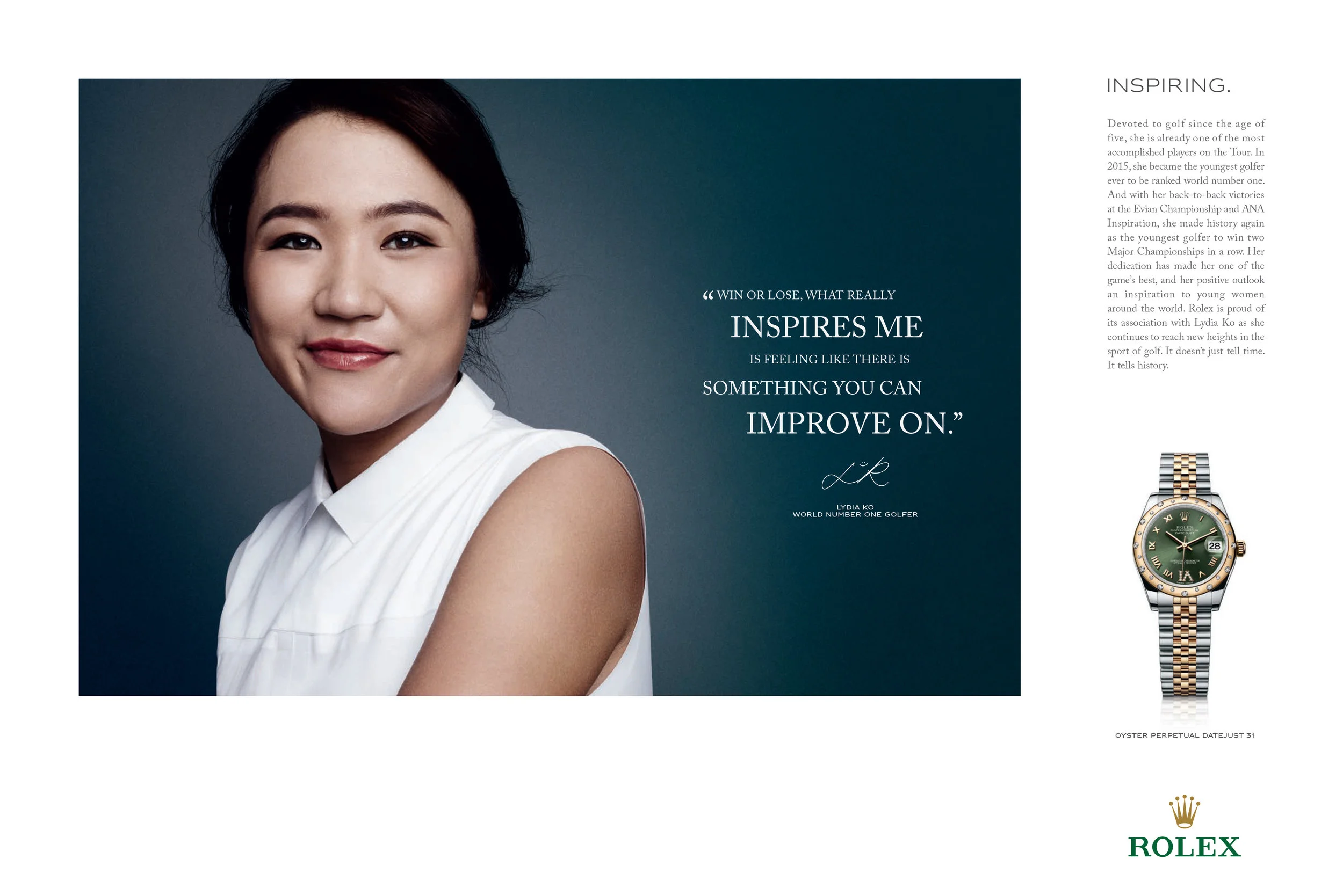 Rolex - Women's campaign - Lydia Ko Print Ad 