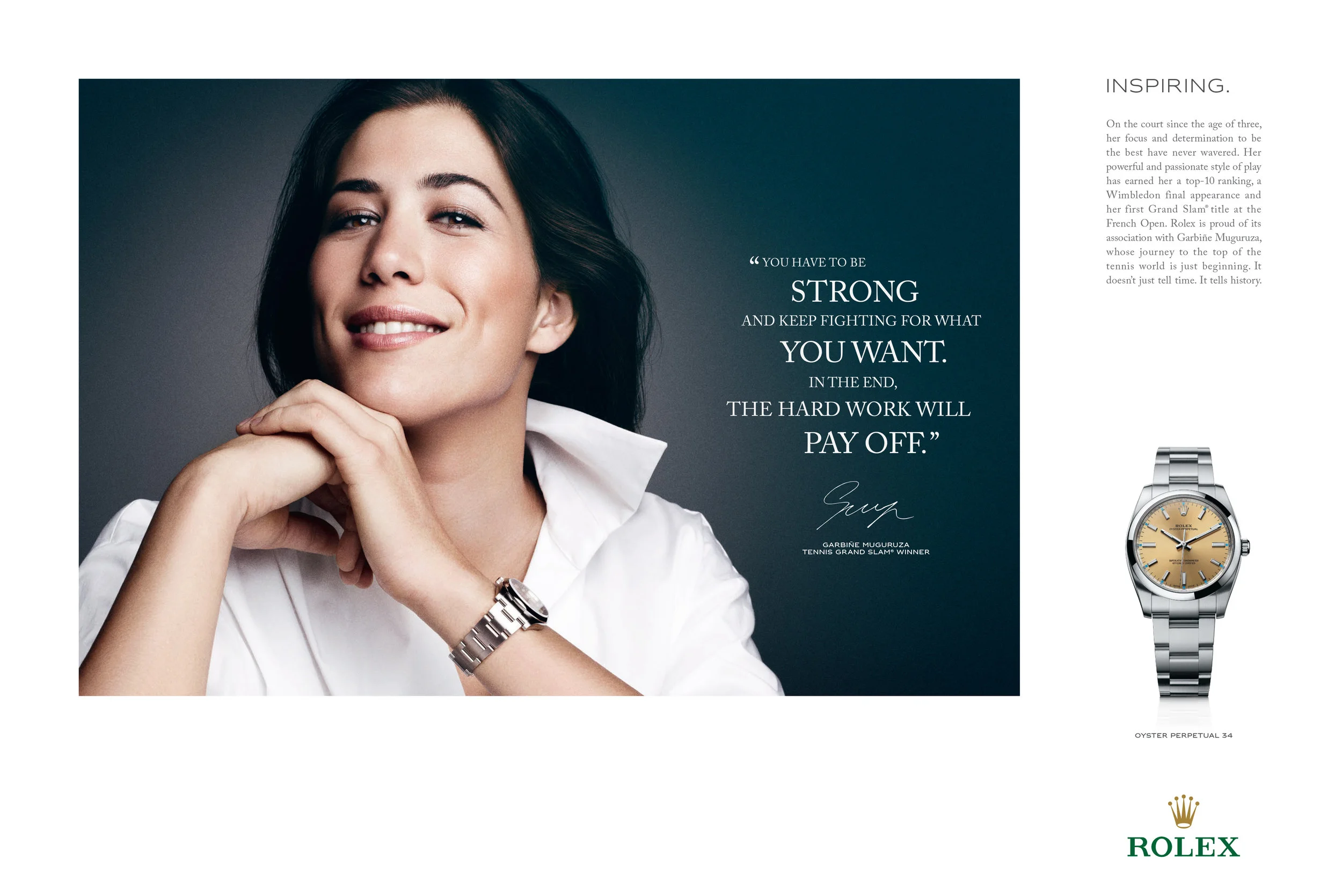 Rolex - Women's campaign - Garbiñe Muguruza Print Ad
