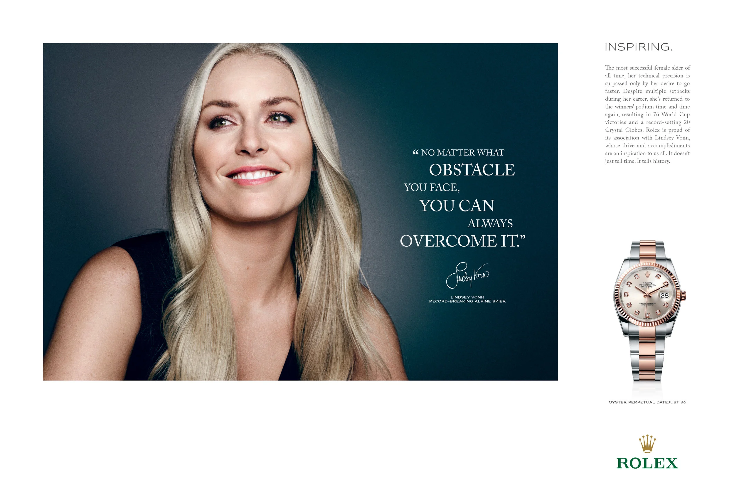 Rolex - Women's campaign - Lindsey Vonn Print Ad
