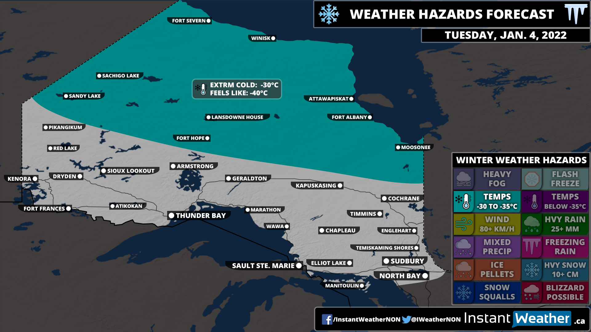 Extreme Cold Air Returns to Northern Ontario on Tuesday Feeling Like