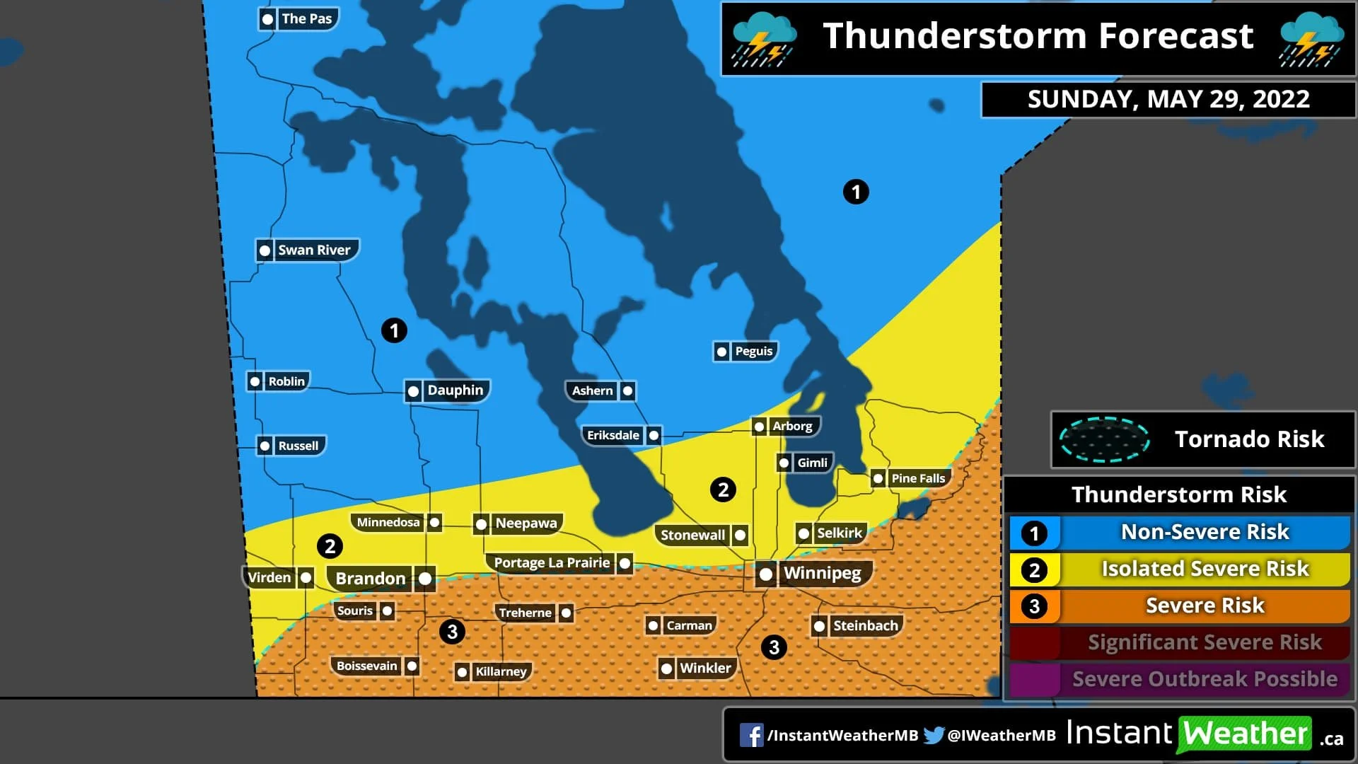 MANITOBA: Isolated Severe Thunderstorm Risk This Afternoon and Evening (Sunday, May 29, 2022)