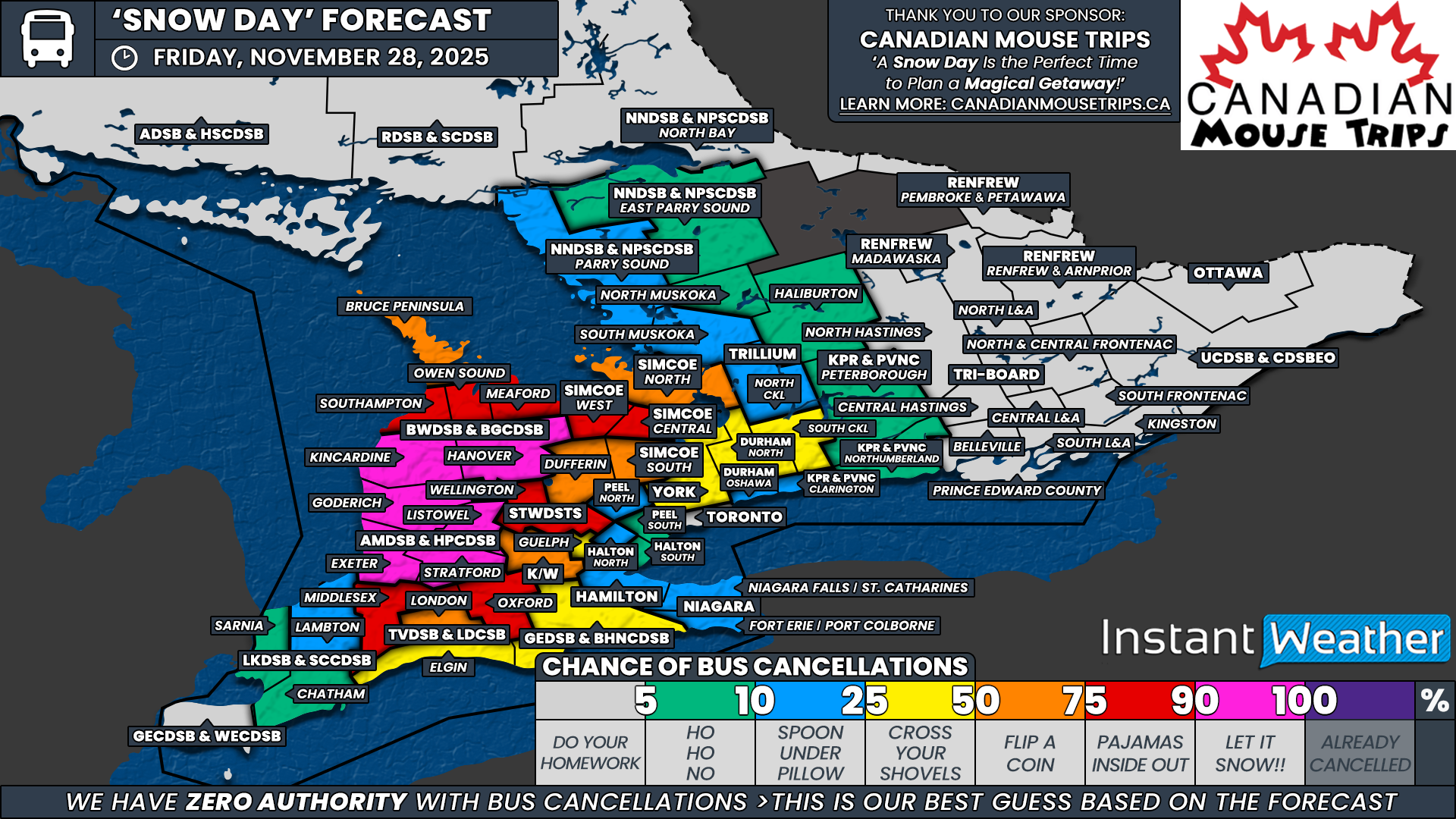 ‘Snow Day’ Forecast: Widespread School Bus Cancellations Expected in Southern Ontario’s Snowbelt on Friday