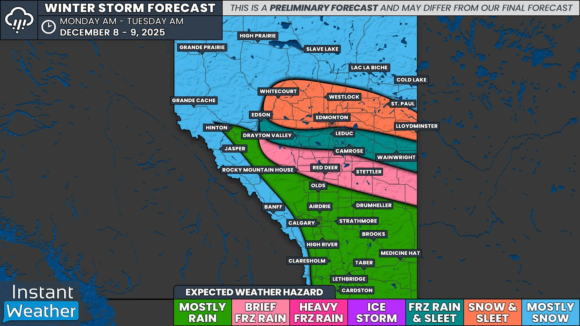 Nasty Winter Storm Will Bring Mixed Bag of Precipitation, Flash Freeze Risk, and Strong Winds to Alberta Monday &amp; Tuesday