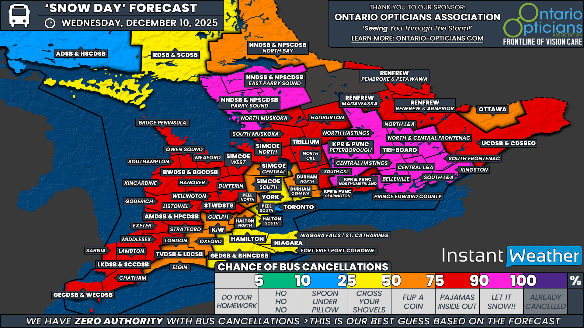 ‘Snow Day’ Forecast: Many School Bus Cancellations Likely Across Southern Ontario on Wednesday as Clipper Threatens to Dump Up to 20cm of Snow