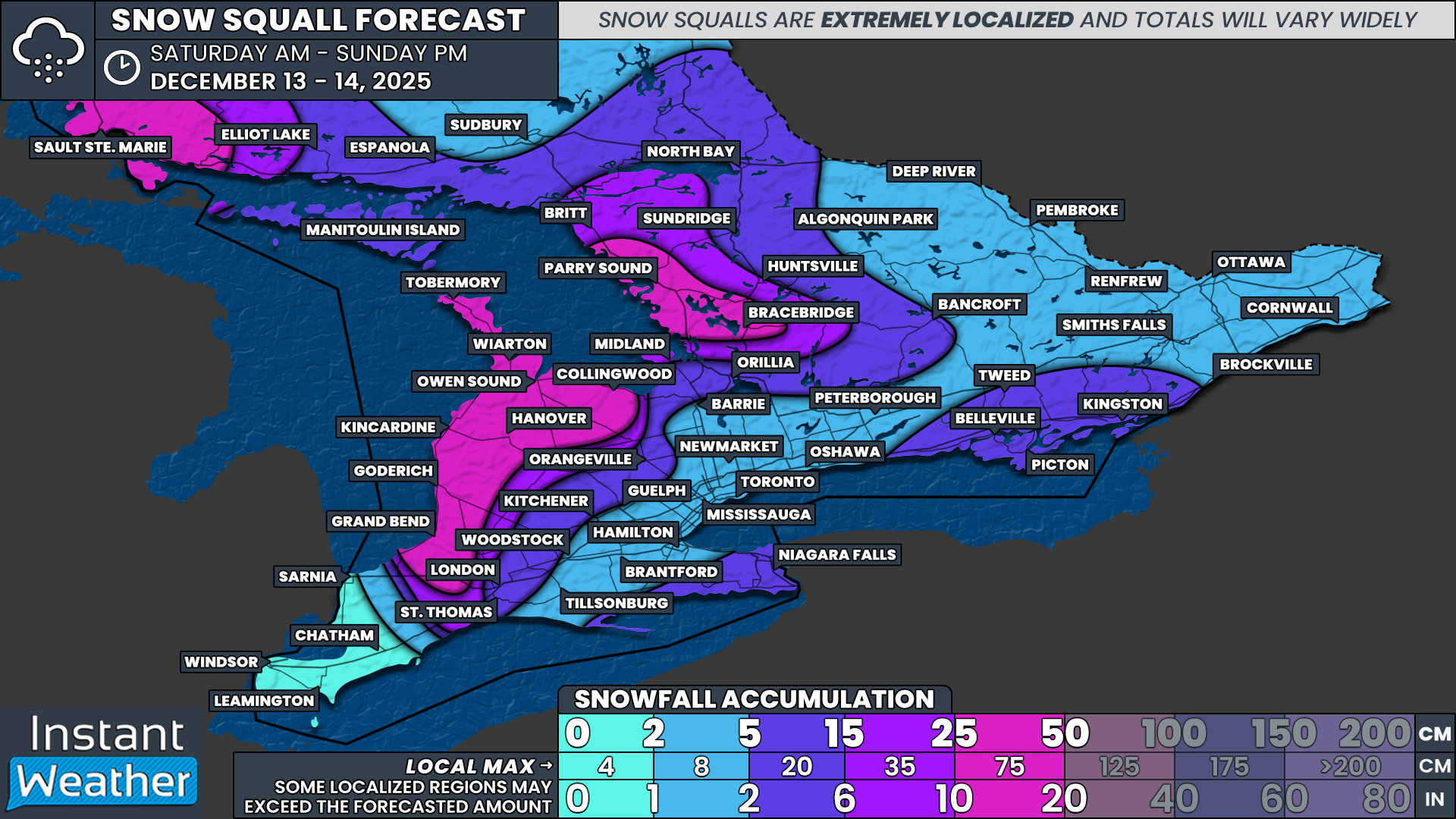 Southern Ontario’s Never-Ending Winter Continues This Weekend as Squalls Threaten to Bring Up to 50cm of More Snow