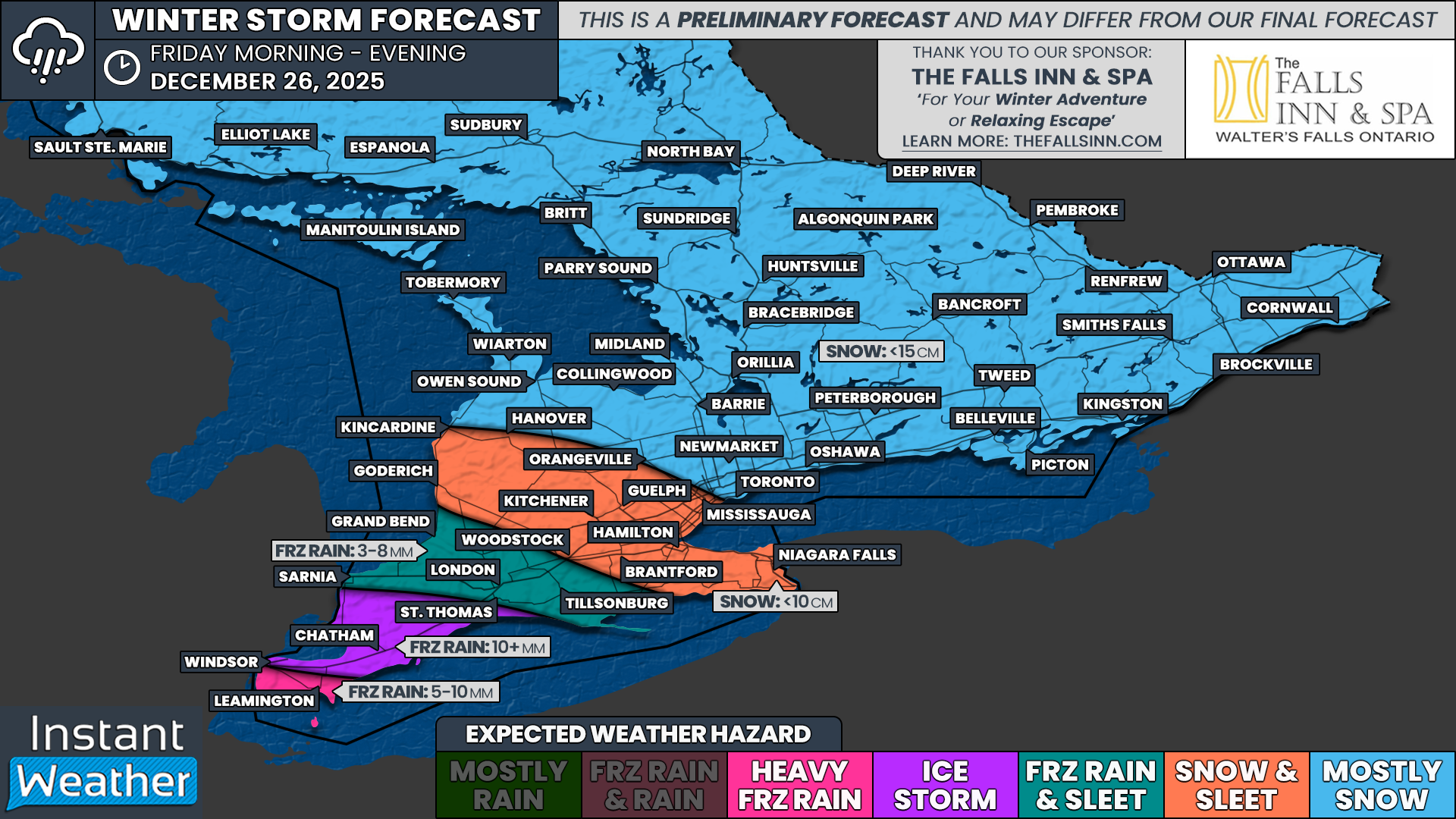 Potential Boxing Day Winter Storm Targets Southern Ontario With Significant Freezing Rain Risk and Up to 15-20cm of Snow