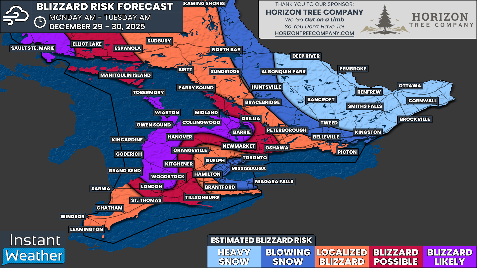 Powerful Wind Storm on Monday to Fuel Blizzard Conditions in Southern Ontario With Up to 25-50 cm of Snow Possible by Tuesday