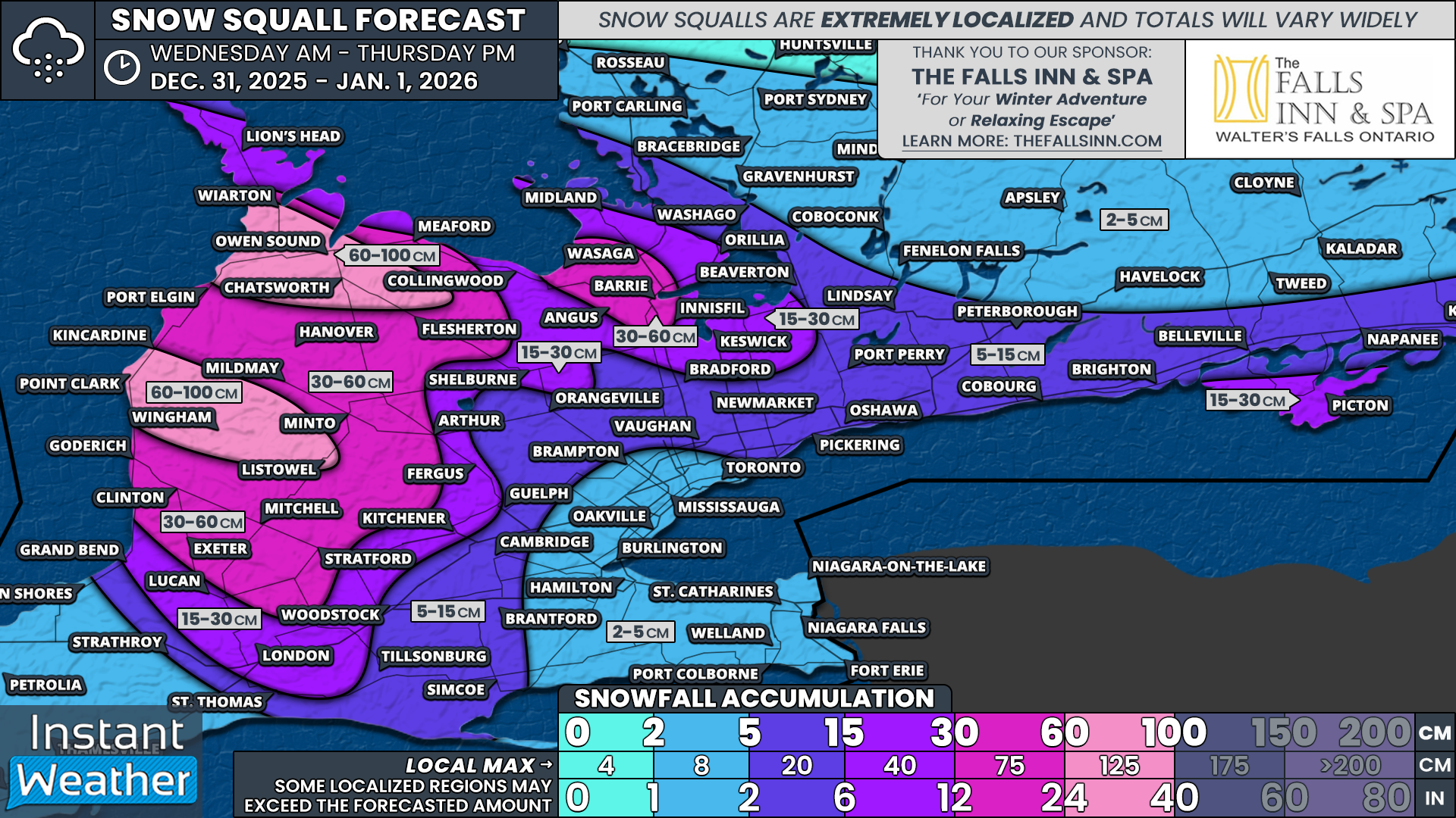 Parts of Southern Ontario To Ring In the New Year Buried in Up to 100cm of Additional Snow by Thursday