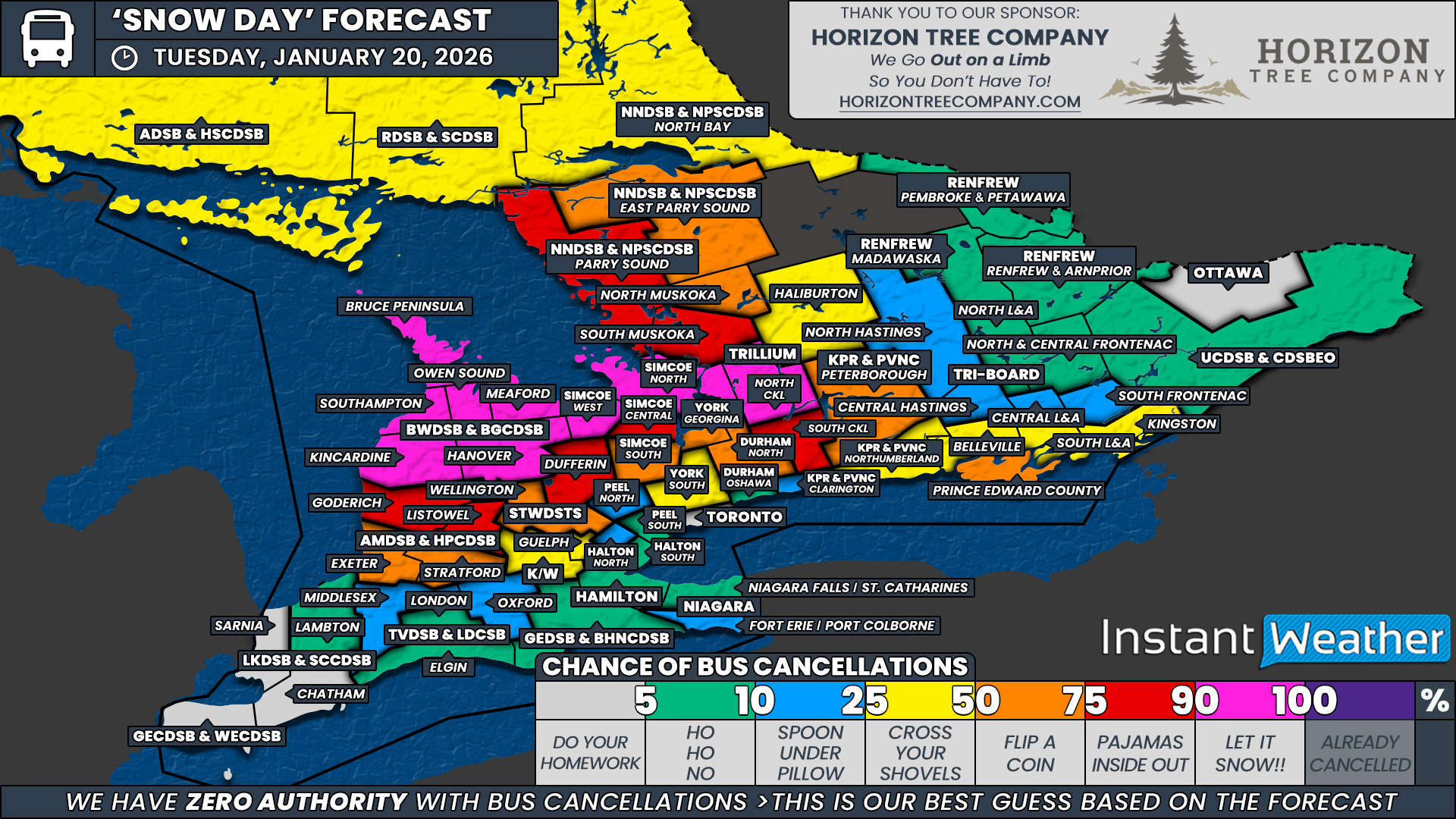 ‘Snow Day’ Forecast: Ongoing Snow Squall Activity in Southern Ontario Likely to Cancel School Buses on Tuesday in Some Areas
