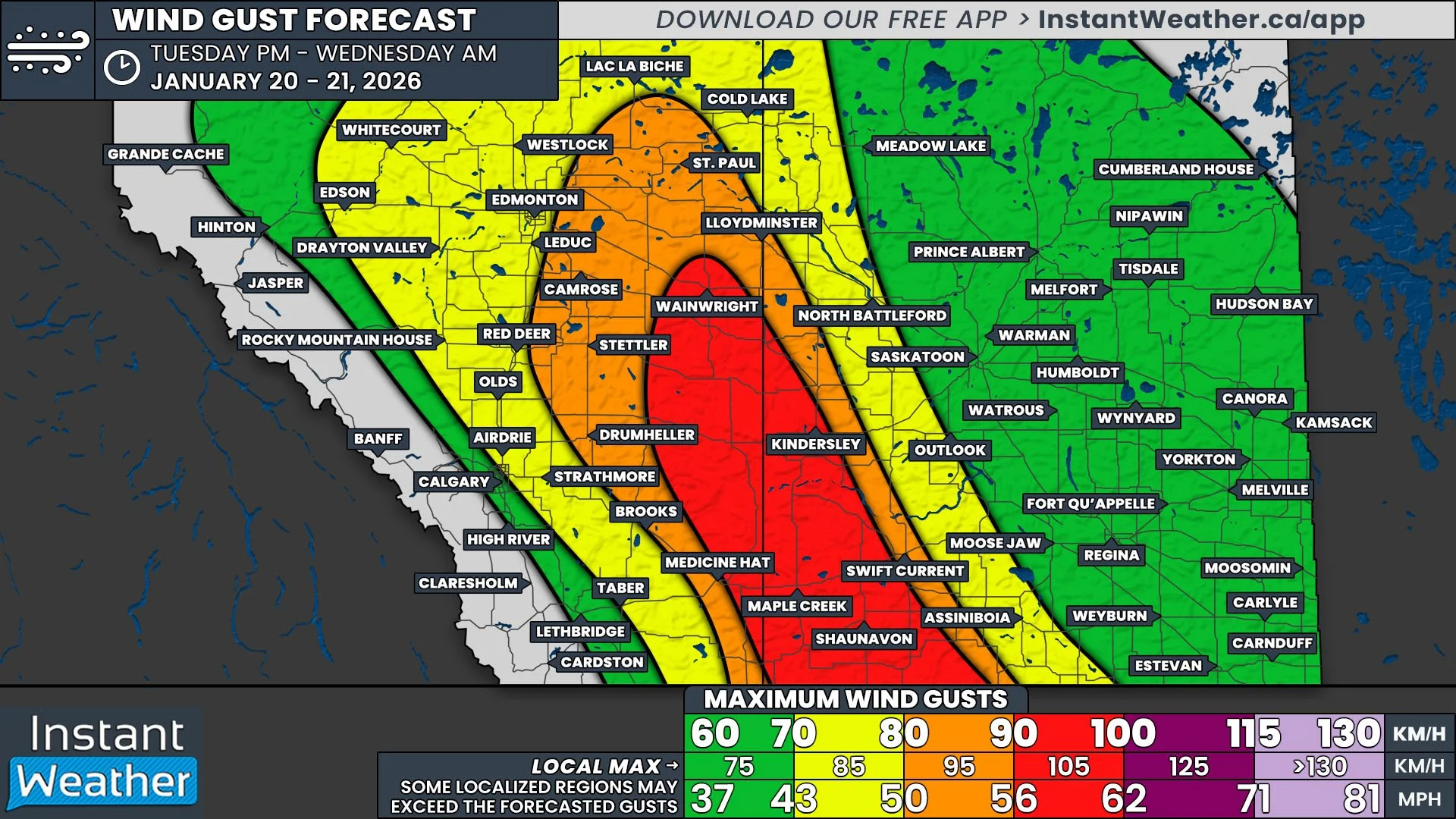Yet Another Round of Intense Winds and Whiteouts Will Batter Alberta &amp; Saskatchewan Tonight Ahead of Bitter Cold