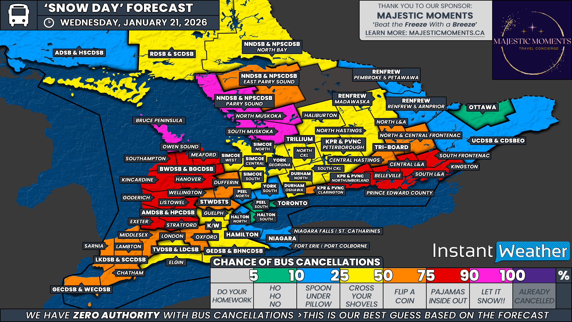 ‘Snow Day’ Forecast: School Bus Cancellations Are Likely in Parts of Southern Ontario on Wednesday With Continued Squalls Followed by an Alberta Clipper