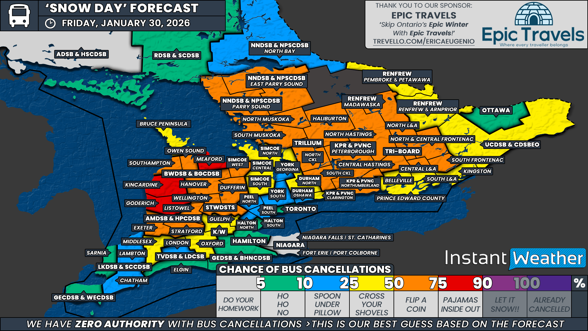 ‘Snow/Cold Day’ Forecast: Wind Chills Near -40°C Could Cancel Some School Buses Across Southern Ontario on Friday