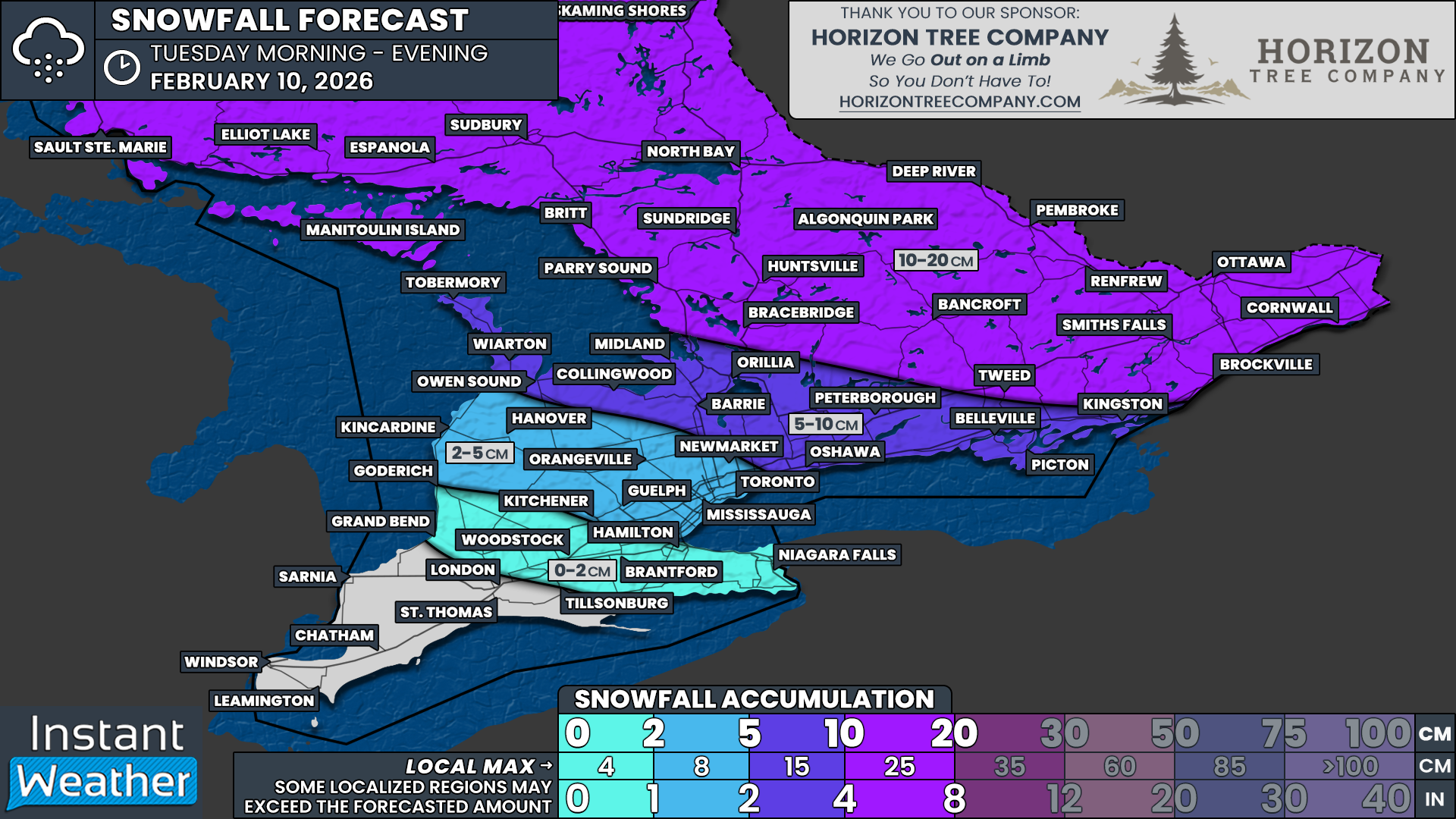 Snowy Blast Could Bring 10-20cm of Fresh Snow to a Wide Swath of Southern Ontario on Tuesday