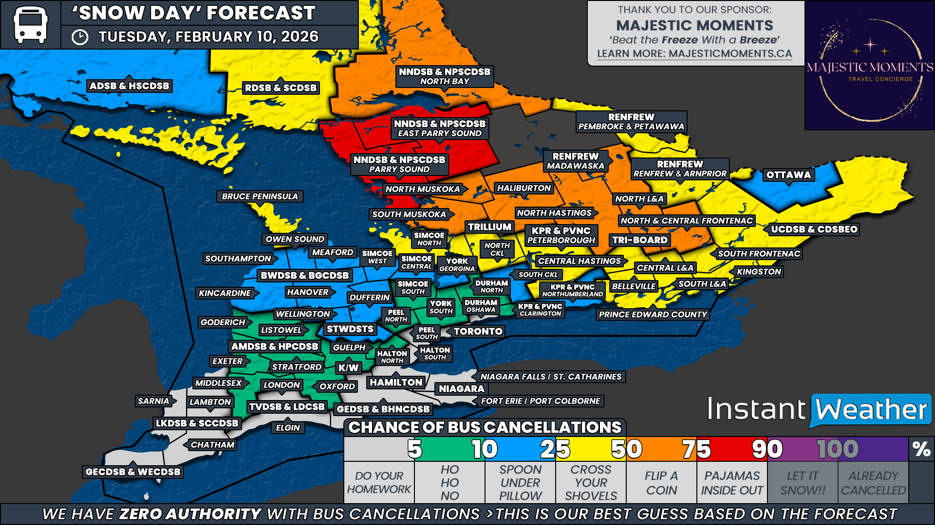 ‘Snow Day’ Forecast: Up to 10-20cm of Snow on Tuesday Could Bring Widespread Bus Cancellations to Parts of Southern Ontario