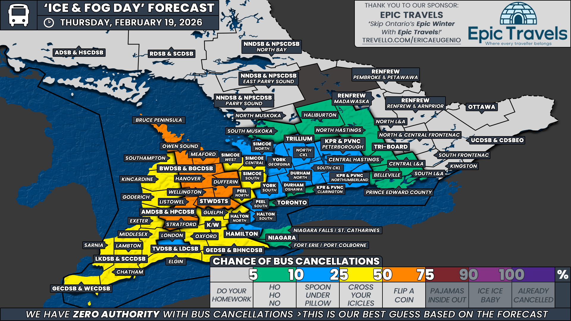 ‘Snow (Ice/Fog) Day’ Forecast: Persistent Freezing Drizzle Could Prompt Another Day of School Bus Cancellations in Southern Ontario on Thursday