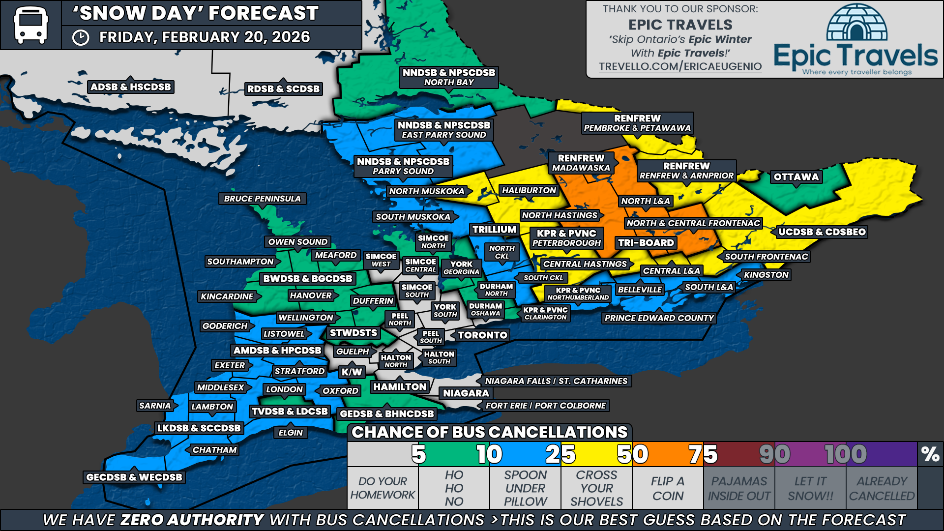 ‘Snow (Fog) Day’ Forecast: School Bus Cancellations Possible in Eastern Ontario on Friday Due to Afternoon Snowfall