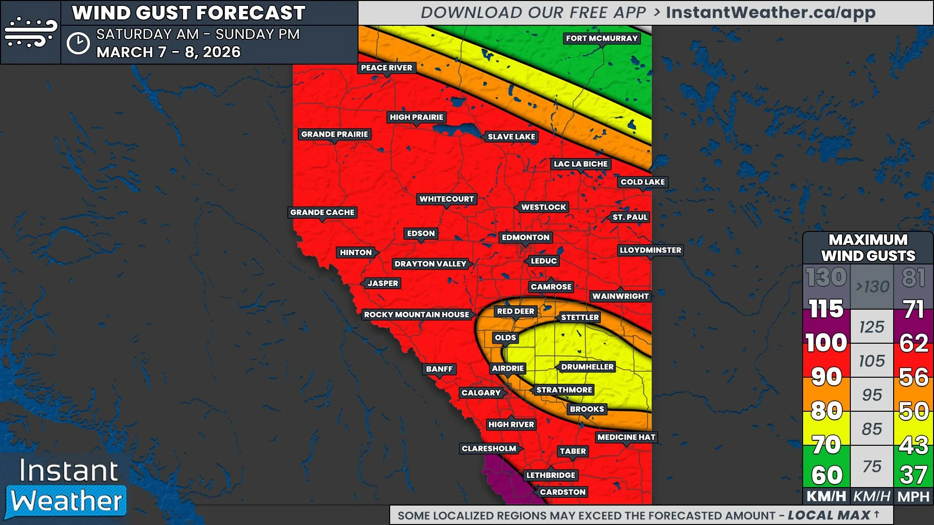 Wickedly Windy Weekend in Store Across Alberta, Widespread Gusts up to 100km/h