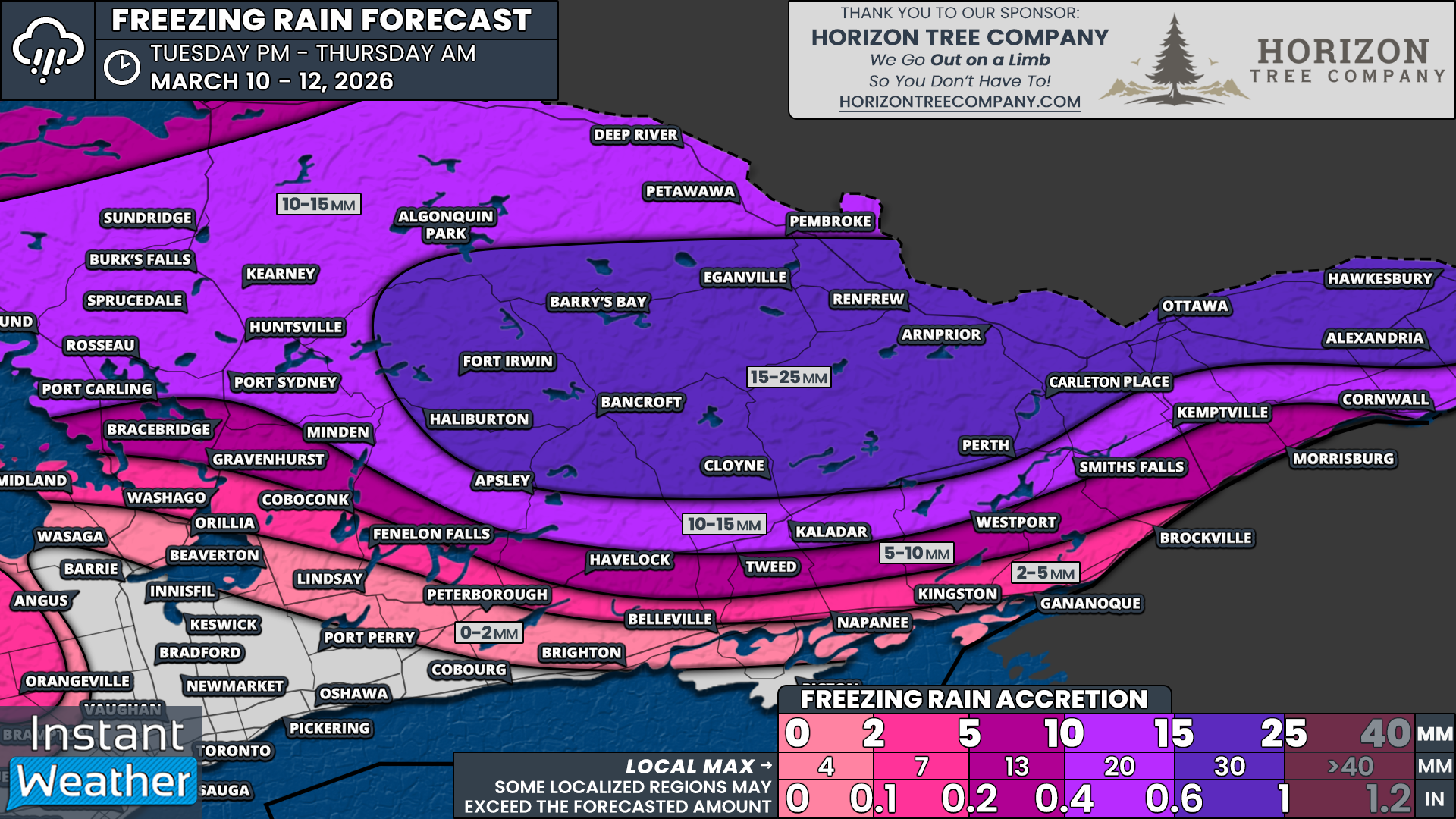 Major Ice Storm Targeting Ottawa Area Wednesday; Up to 25mm of Freezing Rain Could Cause Prolonged Power Outages Across Central &amp; Eastern Ontario