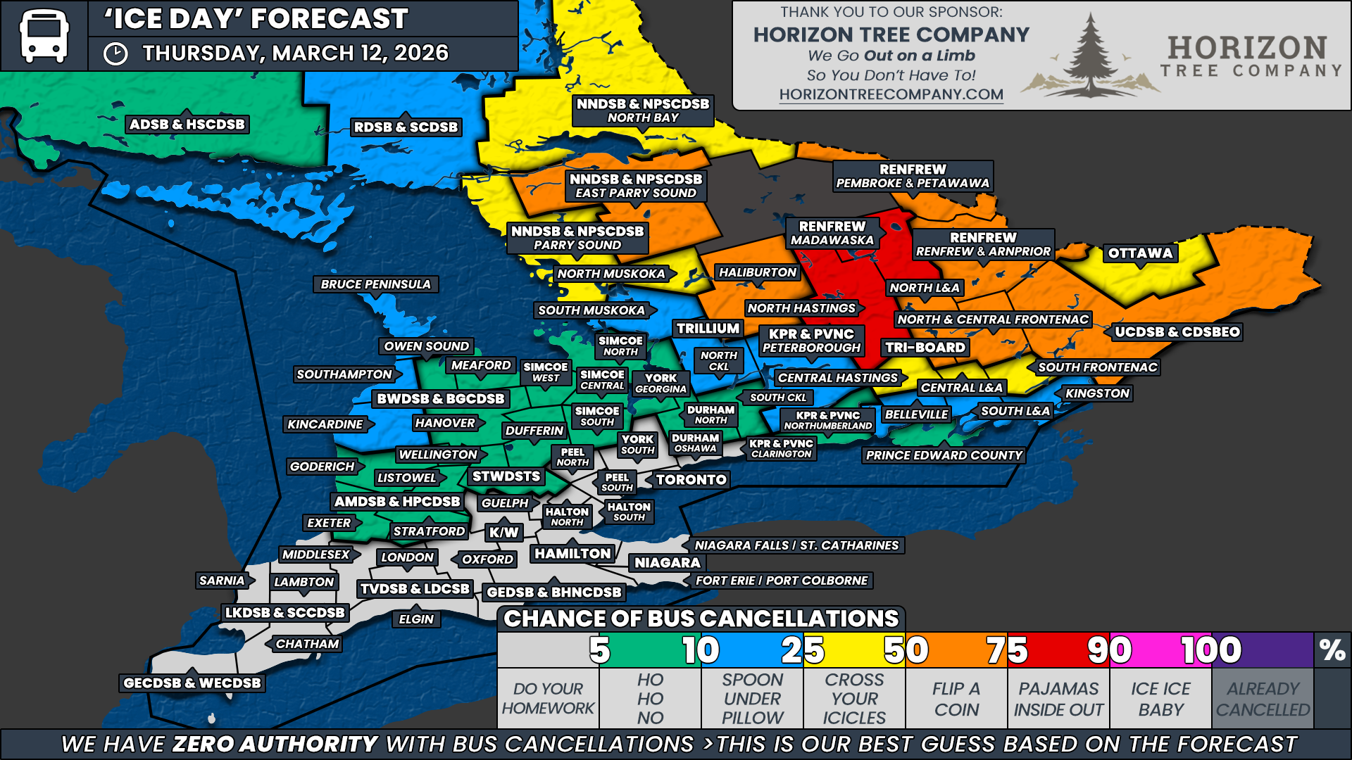 ‘Snow Day’ Forecast: Ice Storm Aftermath Could Keep School Buses Off the Roads Thursday in Parts of Central and Eastern Ontario
