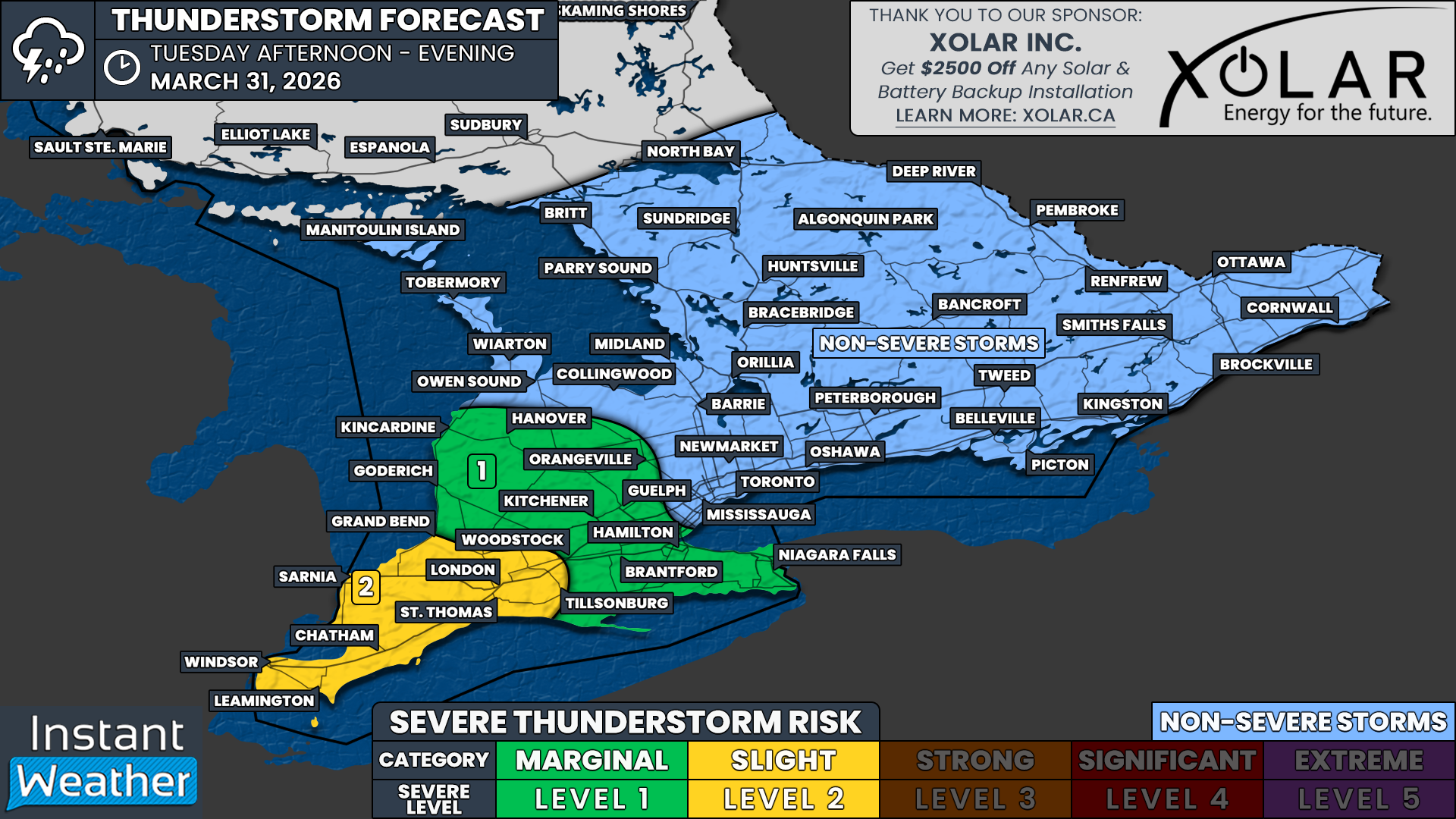 Large Hail and Isolated Tornado Risk on Tuesday for Southwestern Ontario and Golden Horseshoe With Widespread Severe Storm Threat