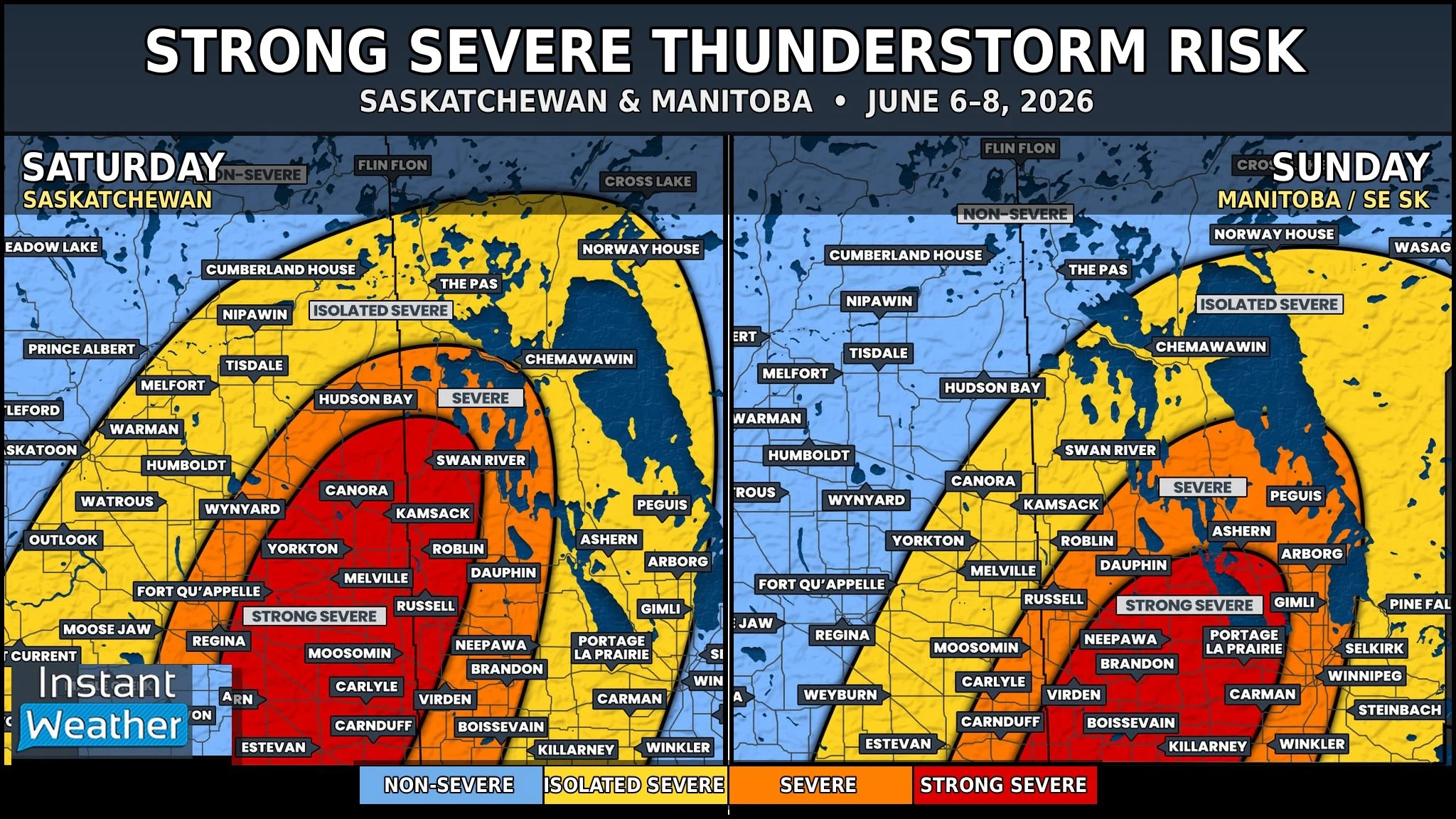 Saskatchewan &amp; Manitoba: Strong Severe Thunderstorm Risk Saturday and Sunday