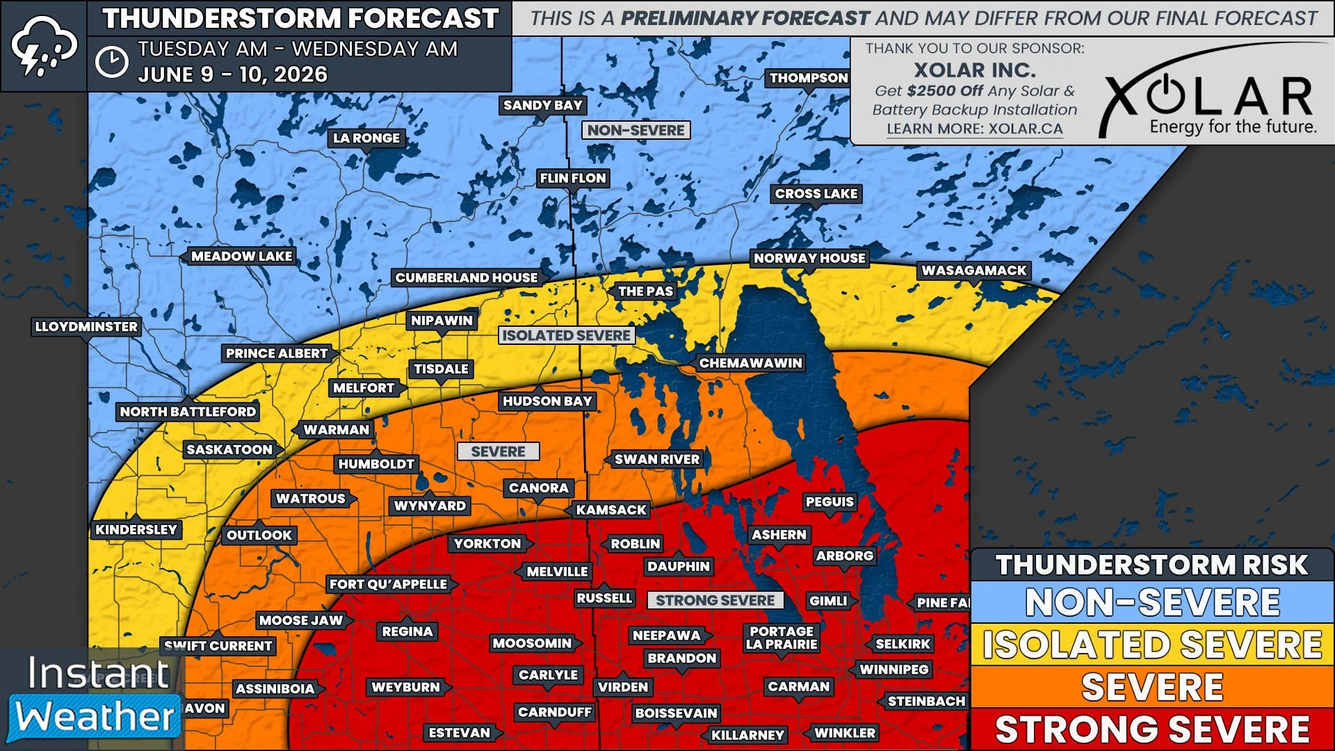 Threat of Large Hail, Damaging Winds and Tornadoes Returns to Saskatchewan and Manitoba on Tuesday