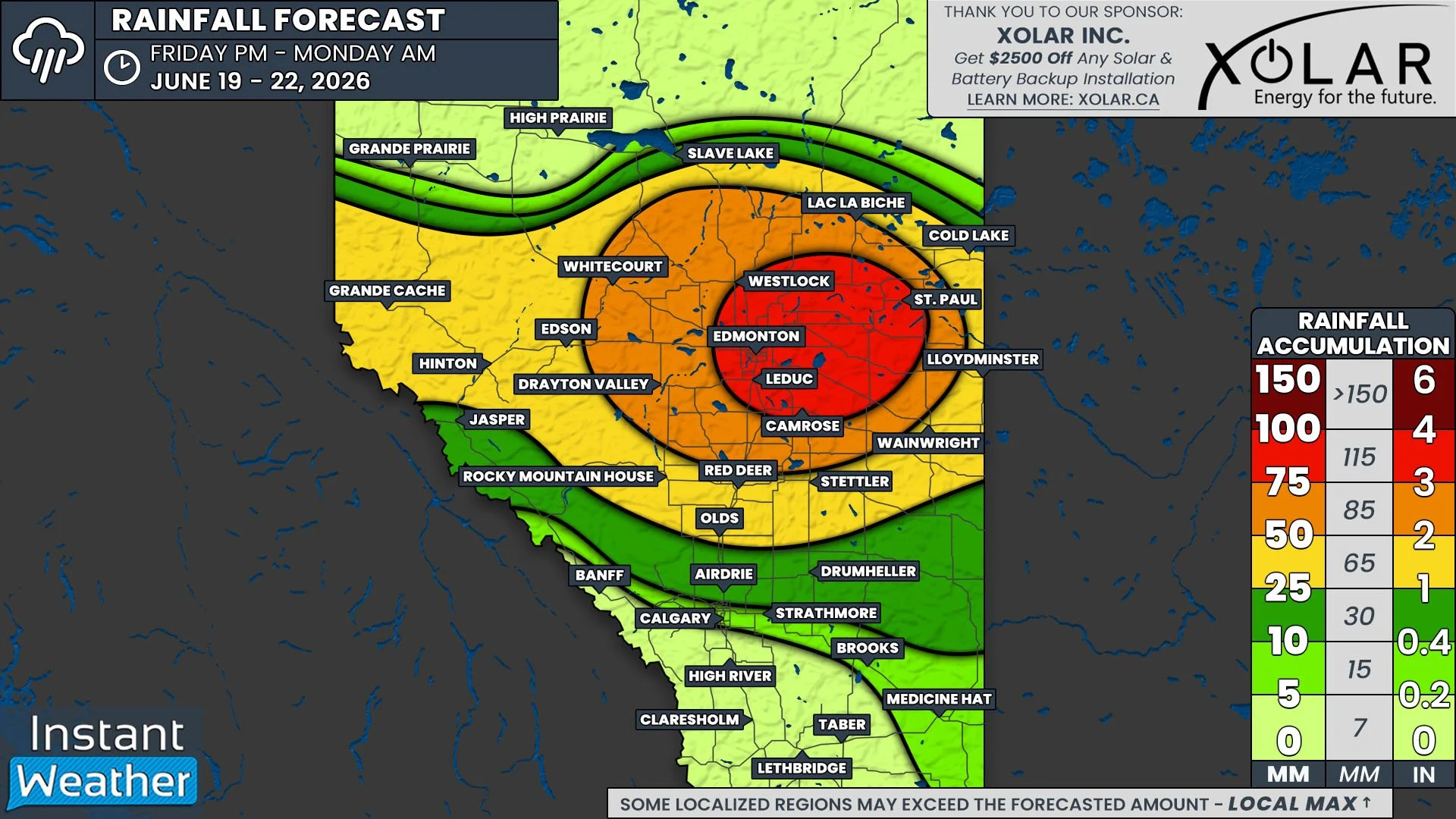 Another Soggy Weekend for Central Alberta as we Welcome Summer with a Widespread 25-100mm of Rain