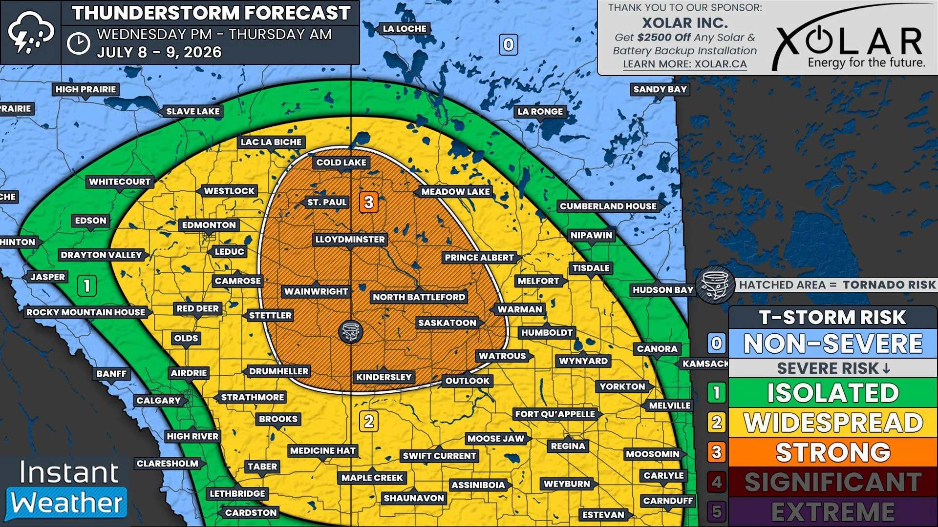Threat of Tennis Ball Hail, Damaging Winds, and Tornadoes on Wednesday as Strong Severe Thunderstorms Take Aim at Parts of Alberta &amp; Saskatchewan