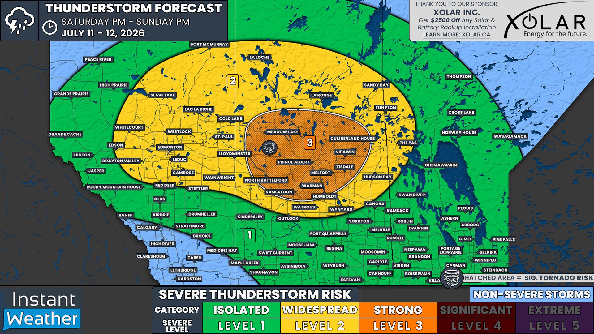 Widespread Tornado and Large Hail Threat with Another Risk of Severe Thunderstorms in Alberta &amp; Saskatchewan Saturday