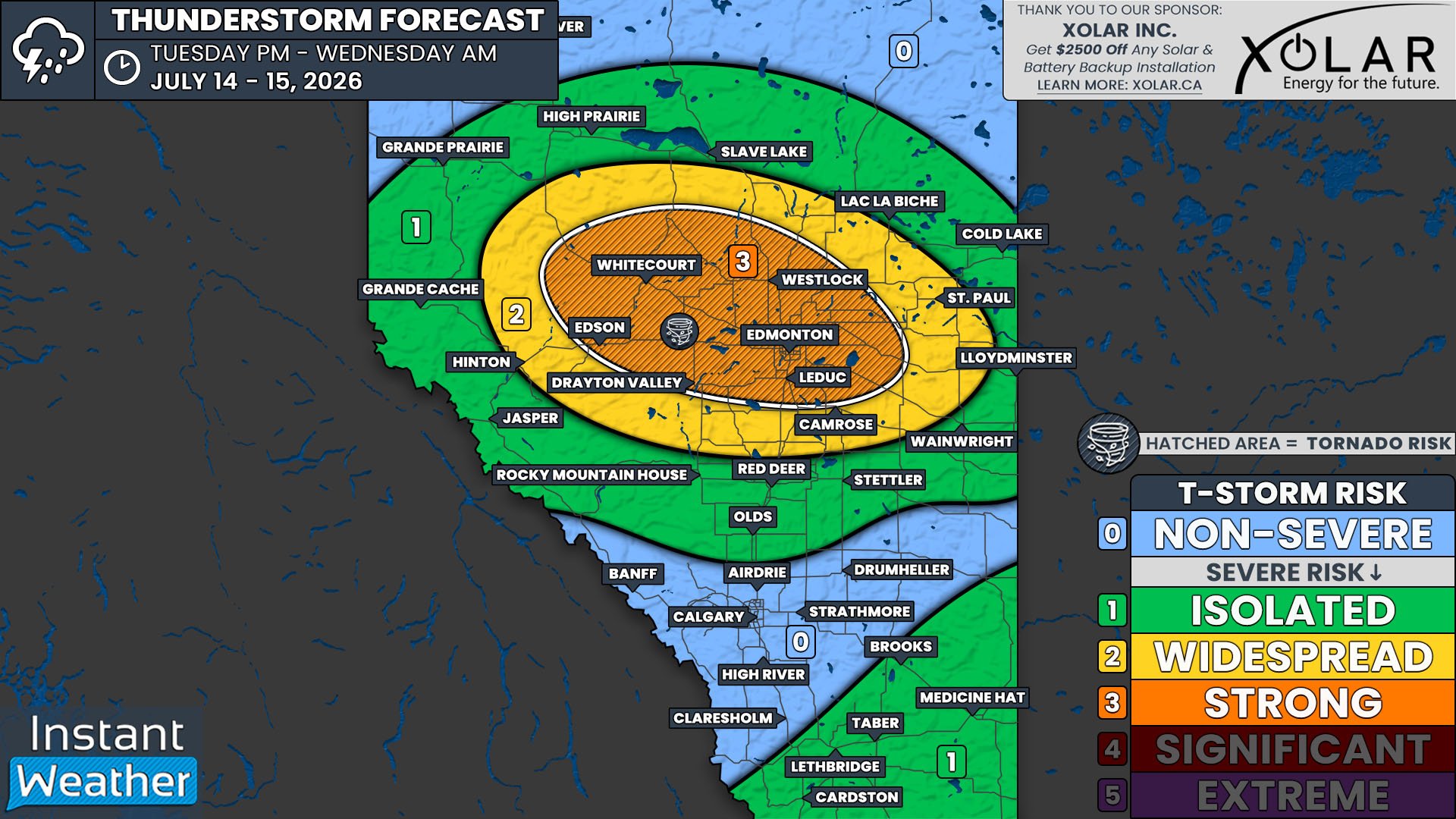 Edmonton Area in the Crosshairs for Strong Severe Thunderstorms Tuesday with Threat of Very Large Hail and Possible Tornadoes