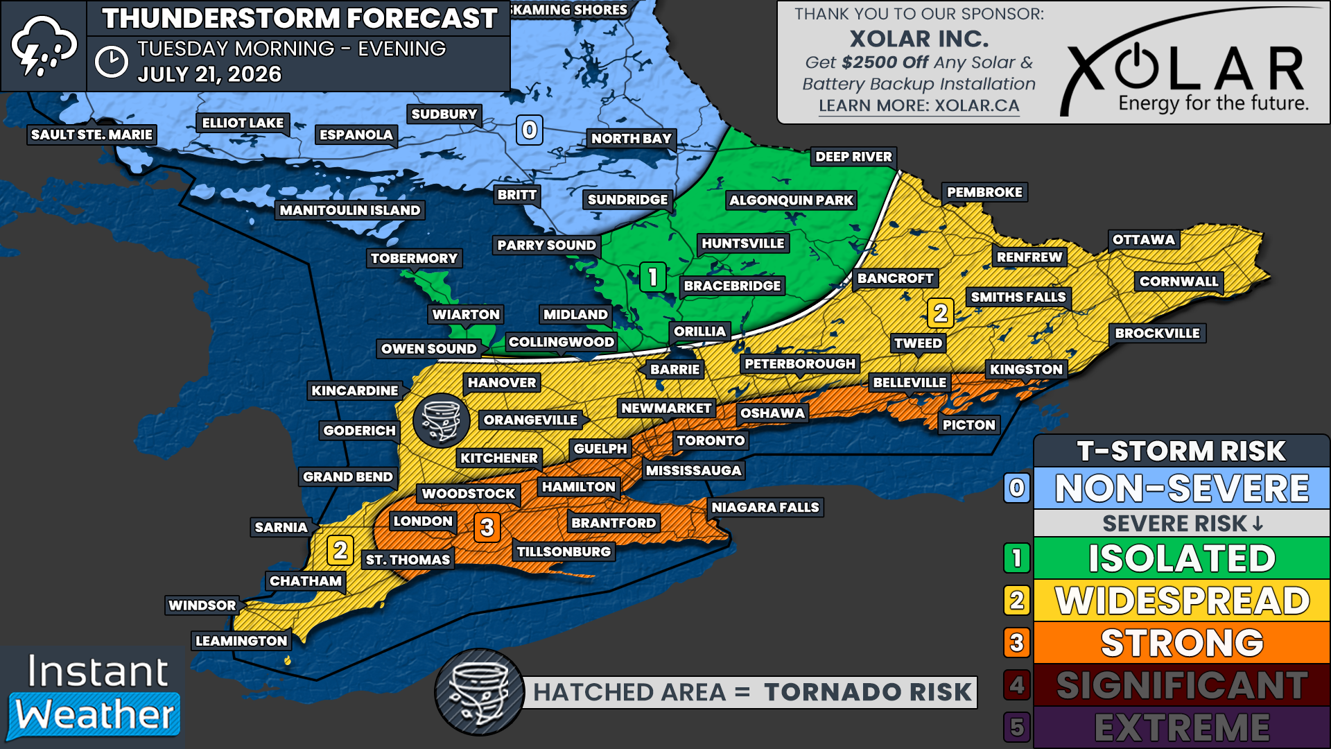 Strong Severe Storm Risk Targets Southern Ontario Tuesday With Damaging Winds, Toonie-Sized Hail and Tornadoes Possible