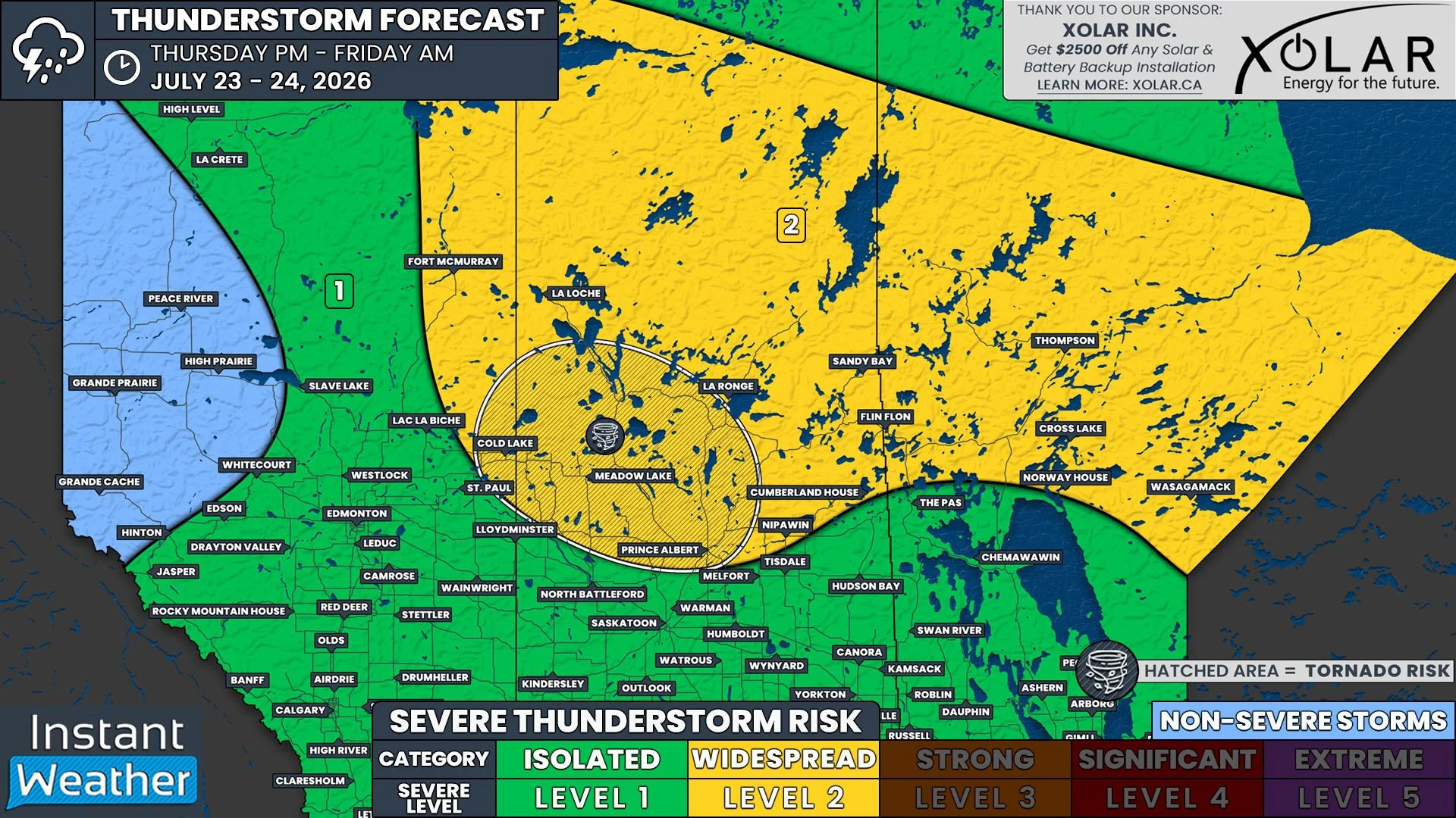 Widespread Severe Thunderstorm Risk Across the Northern Prairies Thursday; Tornado Threat in Northern Saskatchewan