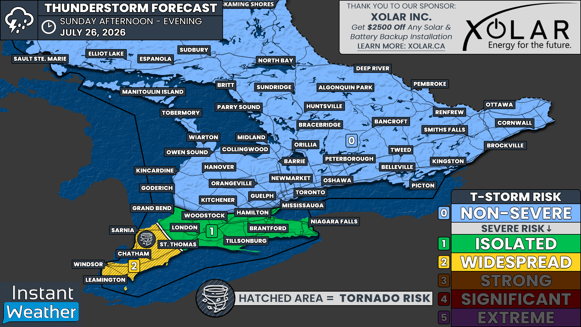 Widespread Severe Thunderstorm Threat in Southwestern Ontario Sunday With Timbit-Sized Hail and Damaging Winds Possible