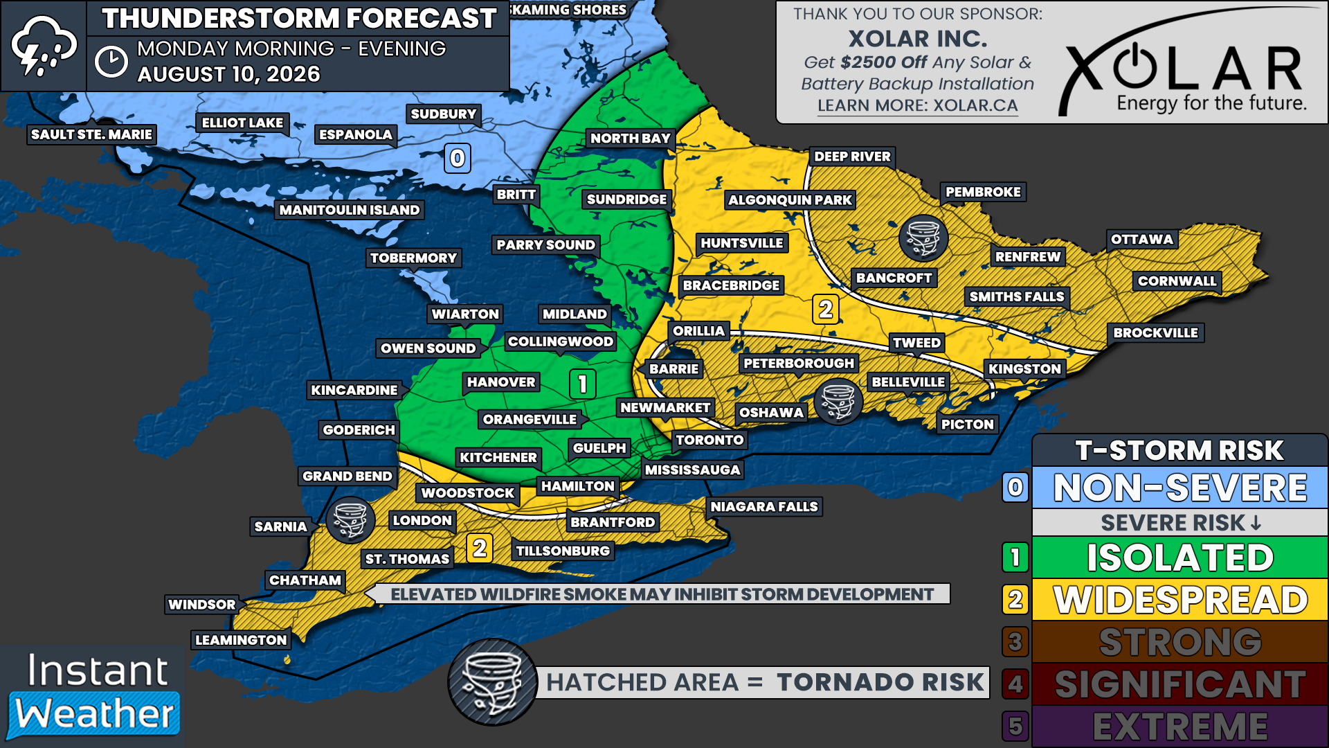 Ottawa Valley and Central Ontario Face Tornado and Large Hail Risk Monday as Wildfire Smoke Adds Uncertainty to Storm Threat for Southwestern Ontario