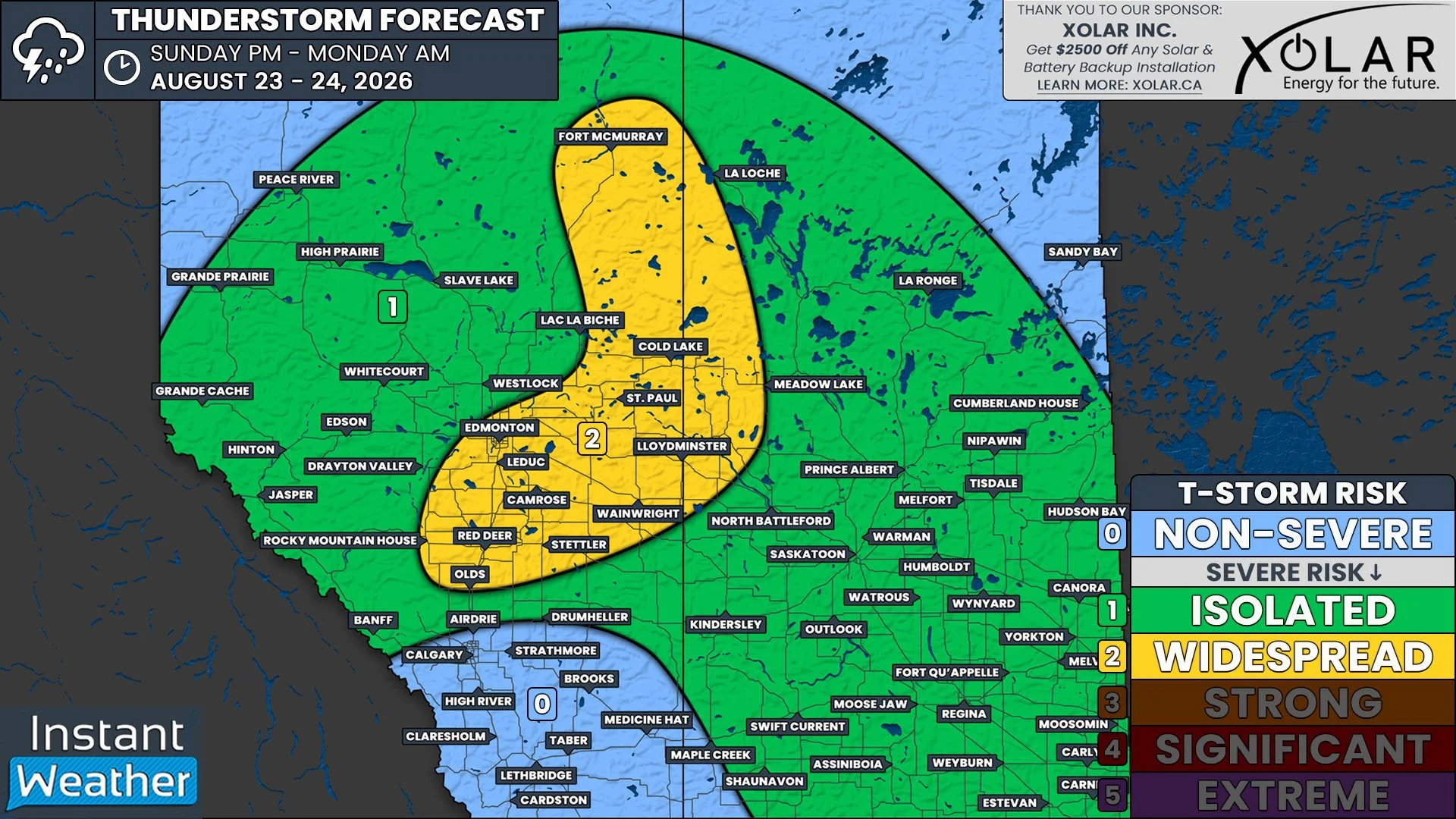 Severe Thunderstorms Possible Across Alberta &amp; Saskatchewan Sunday with Risk of Large Hail and Damaging Winds