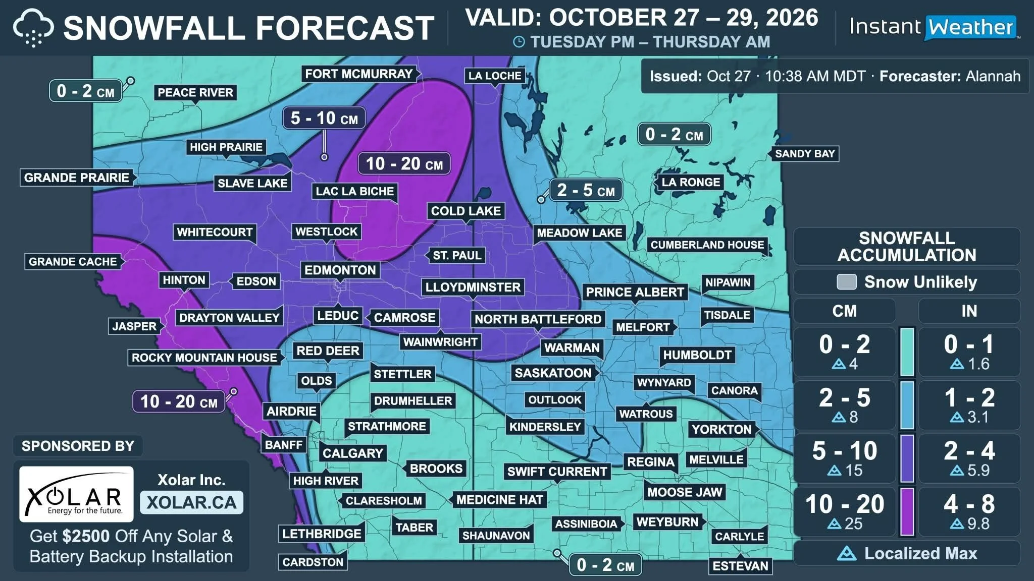 Alberta Faces Another Round of Snow, With up to 20cm Possible as Parts of Saskatchewan See Their First Snowfall of the Season