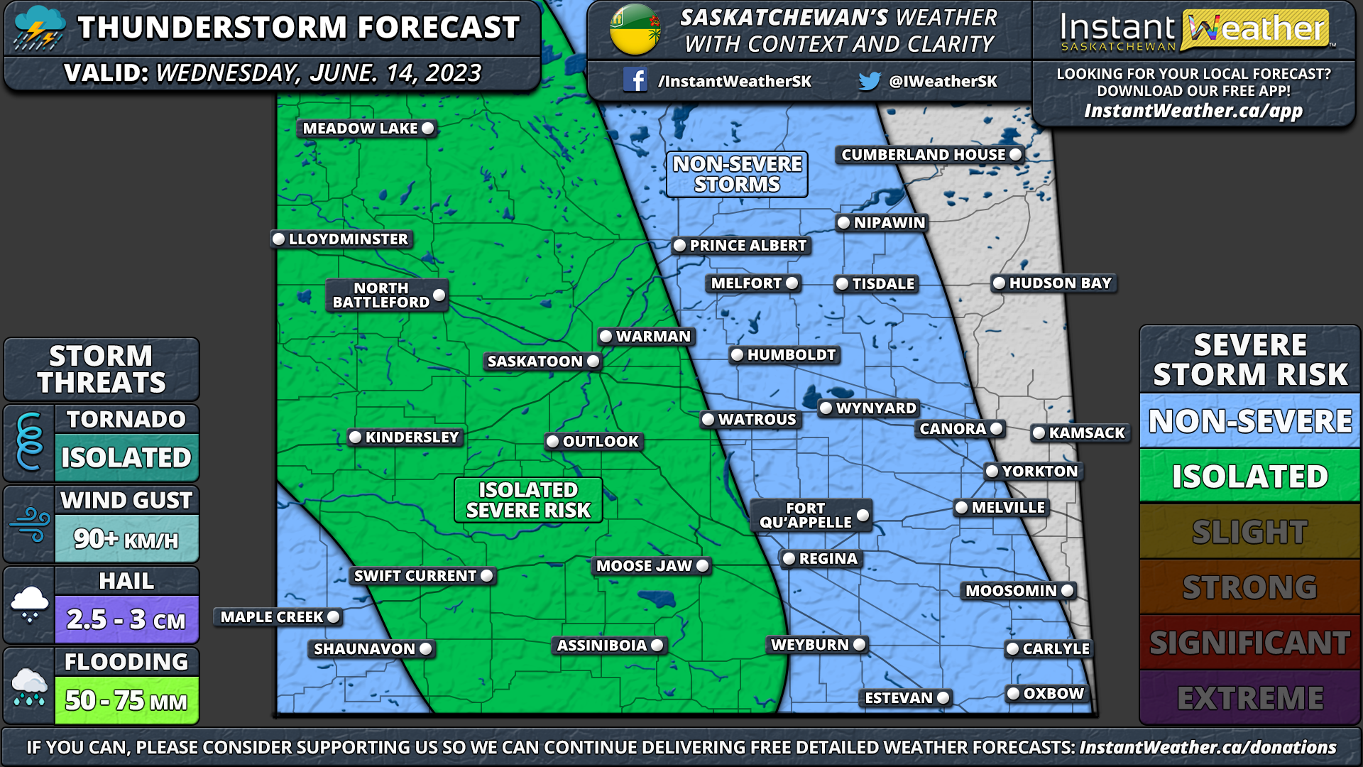 Saskatchewan Thunderstorm Forecast for Wednesday, June 14, 2023