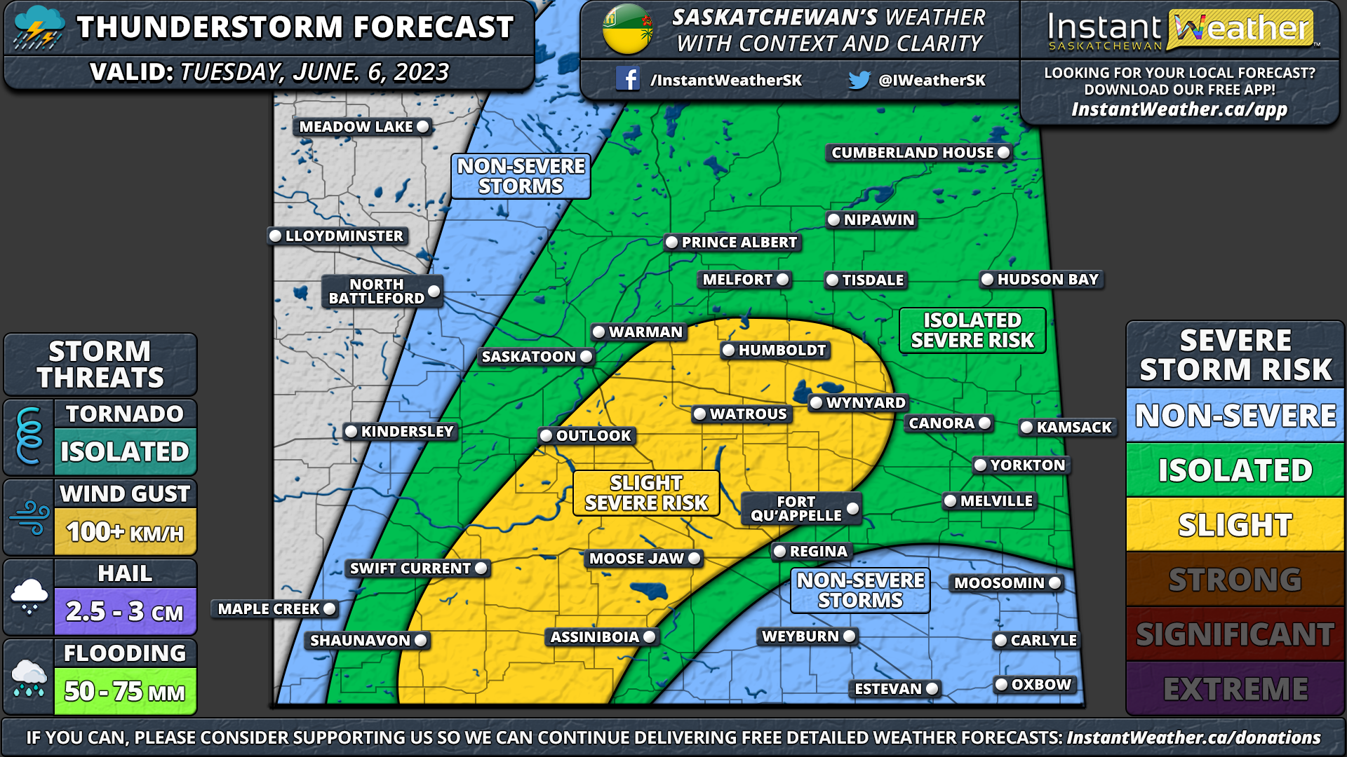 Saskatchewan Thunderstorm Forecast for Tuesday, June 6, 2023