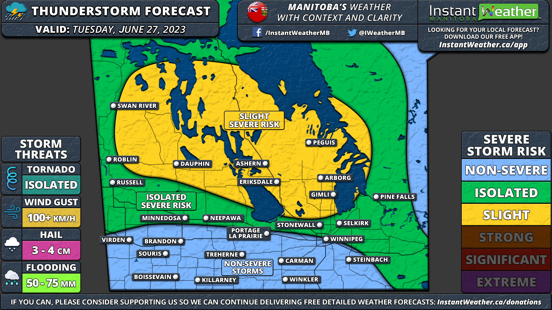 MANITOBA Thunderstorm Forecast for Tuesday, June 27, 2023