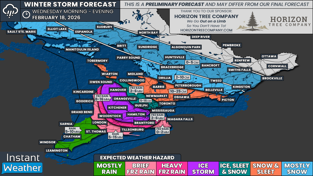 Original 2026-02-17 forecast map: Southern Ontario winter storm.