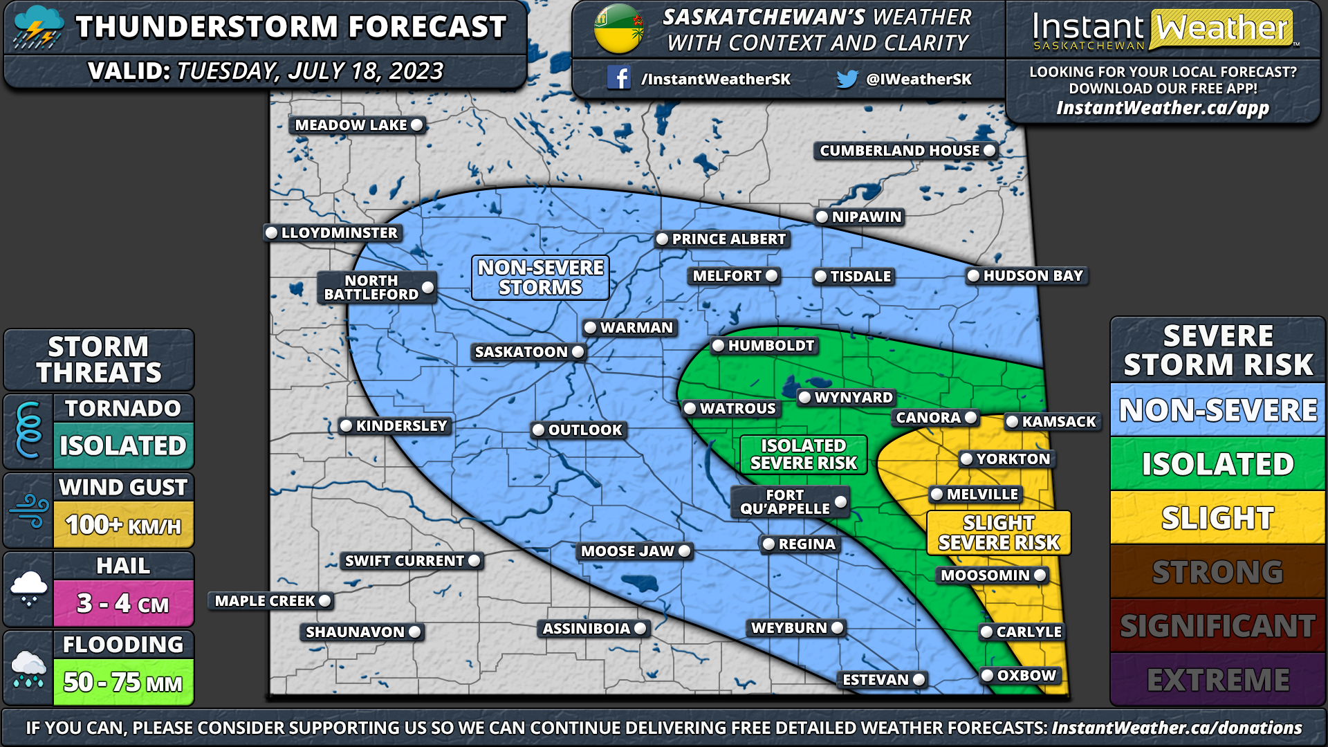 🟡 Conditional Slight Severe Thunderstorm Risk for Southeastern Saskatchewan on Tuesday