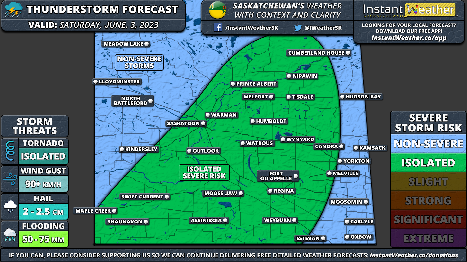 Saskatchewan Thunderstorm Forecast for Saturday, June 3, 2023