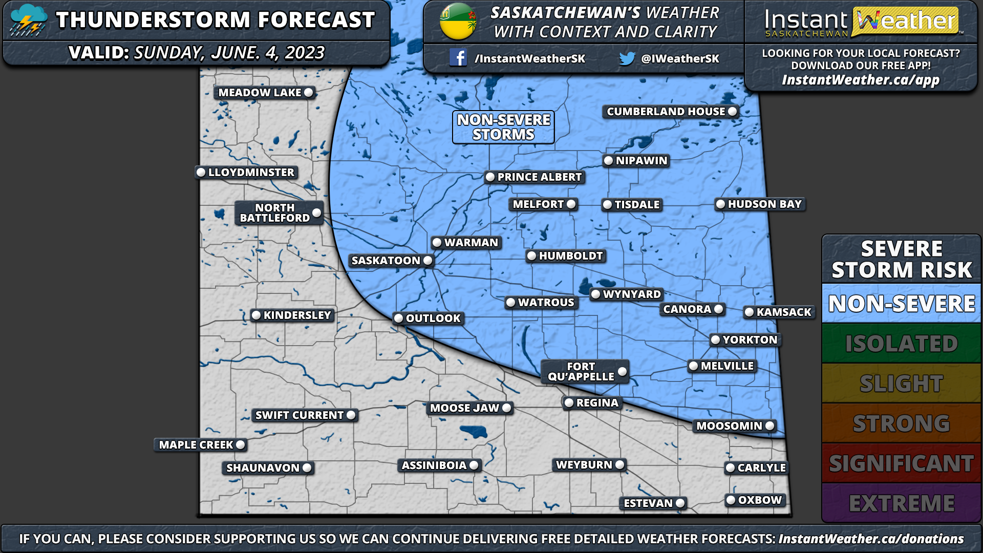 Saskatchewan Thunderstorm Forecast for Sunday, June 4, 2023