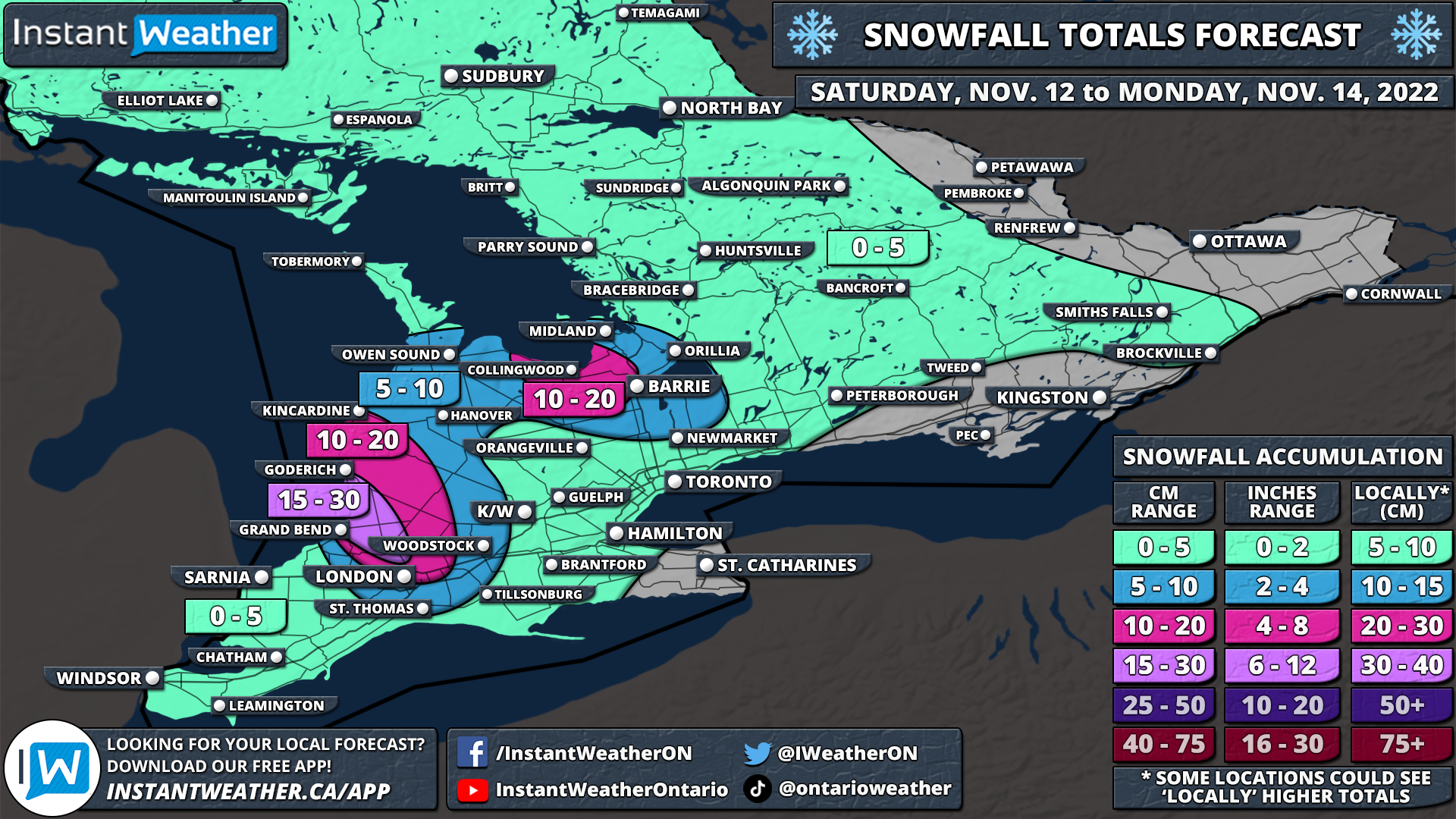 Weekend Snow Squalls Could Bring Up to 1530cm of Snow to Parts of