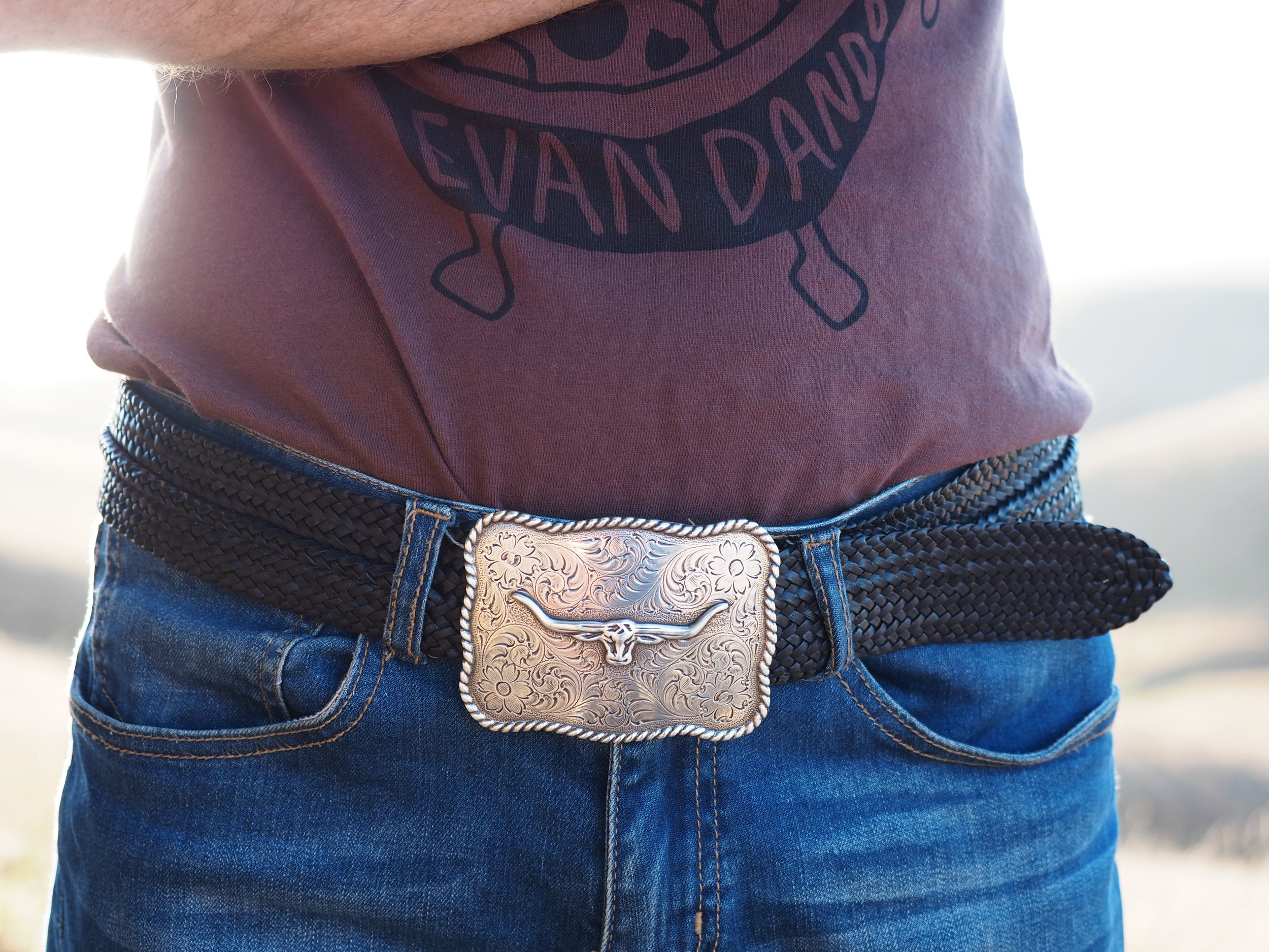 premium kangaroo leather plaited belt with R.M.Williams silver longhorn buckle