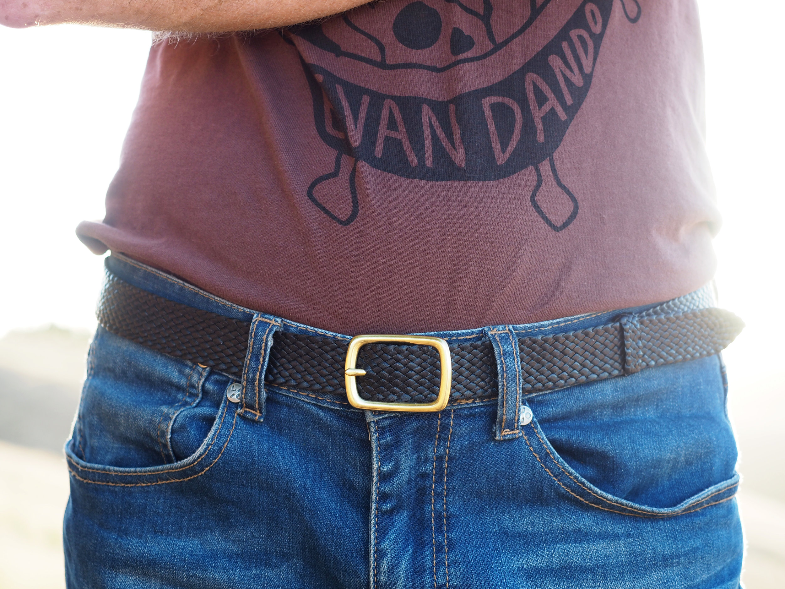 premium kangaroo leather plaited belt with brass rectangle buckle