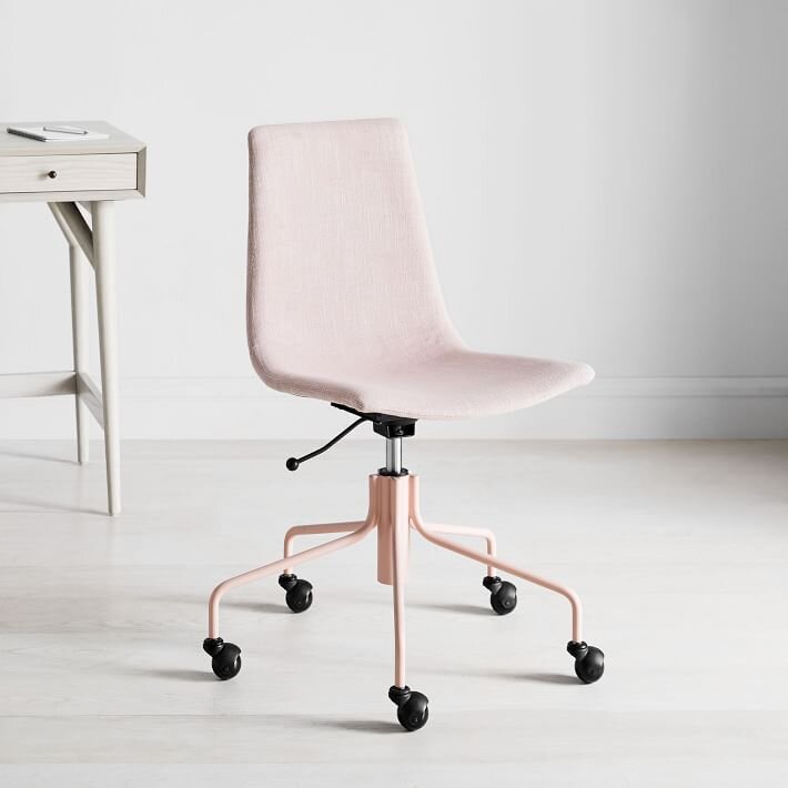 Pink Upholstered Armless Swivel Desk Chair