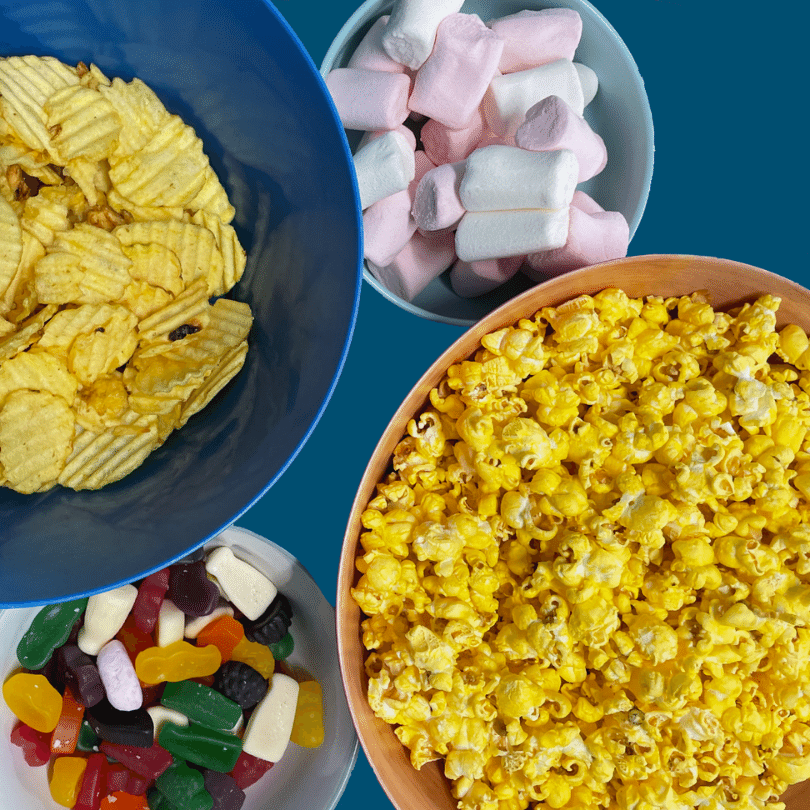 Popcorn, chippies, lollies &amp; marshmallows.