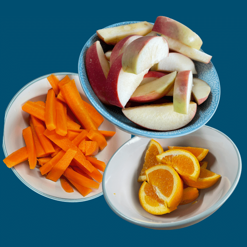 Fruit and veggies with dip.