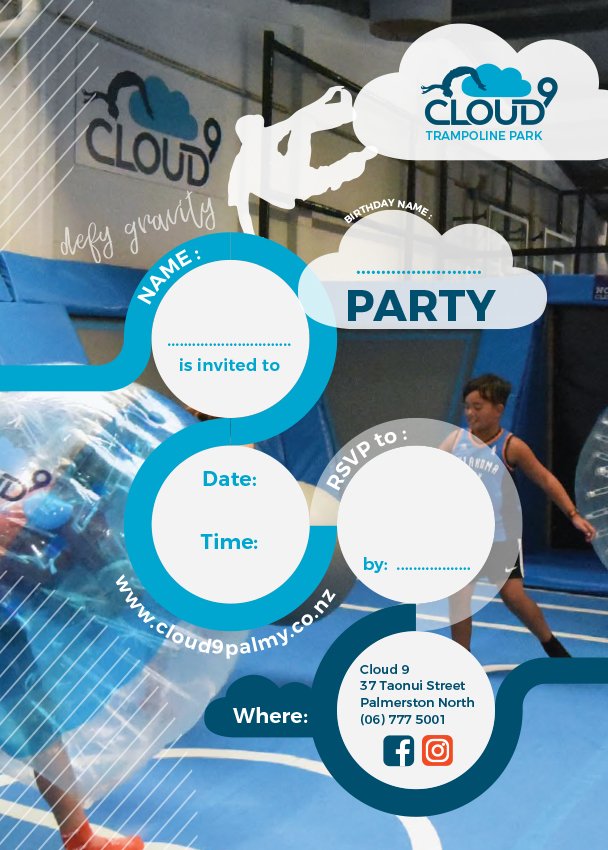 Cloud 9 Bubble soccer party invite